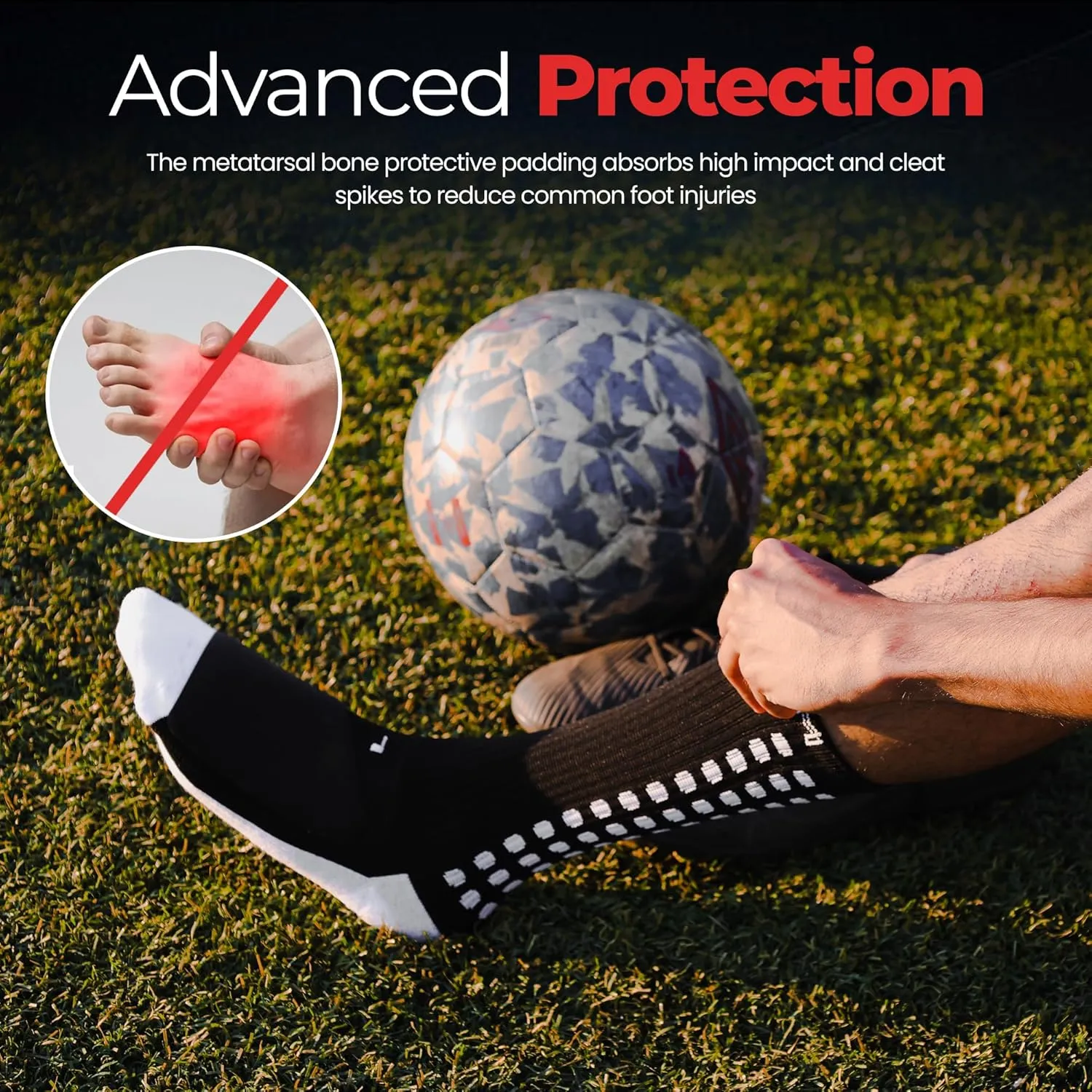 Lite - Protective Athletic Grip Sock with Metatarsal Padding Foot Protection, Anti-Slip Grip Pads, Non Slip Socks