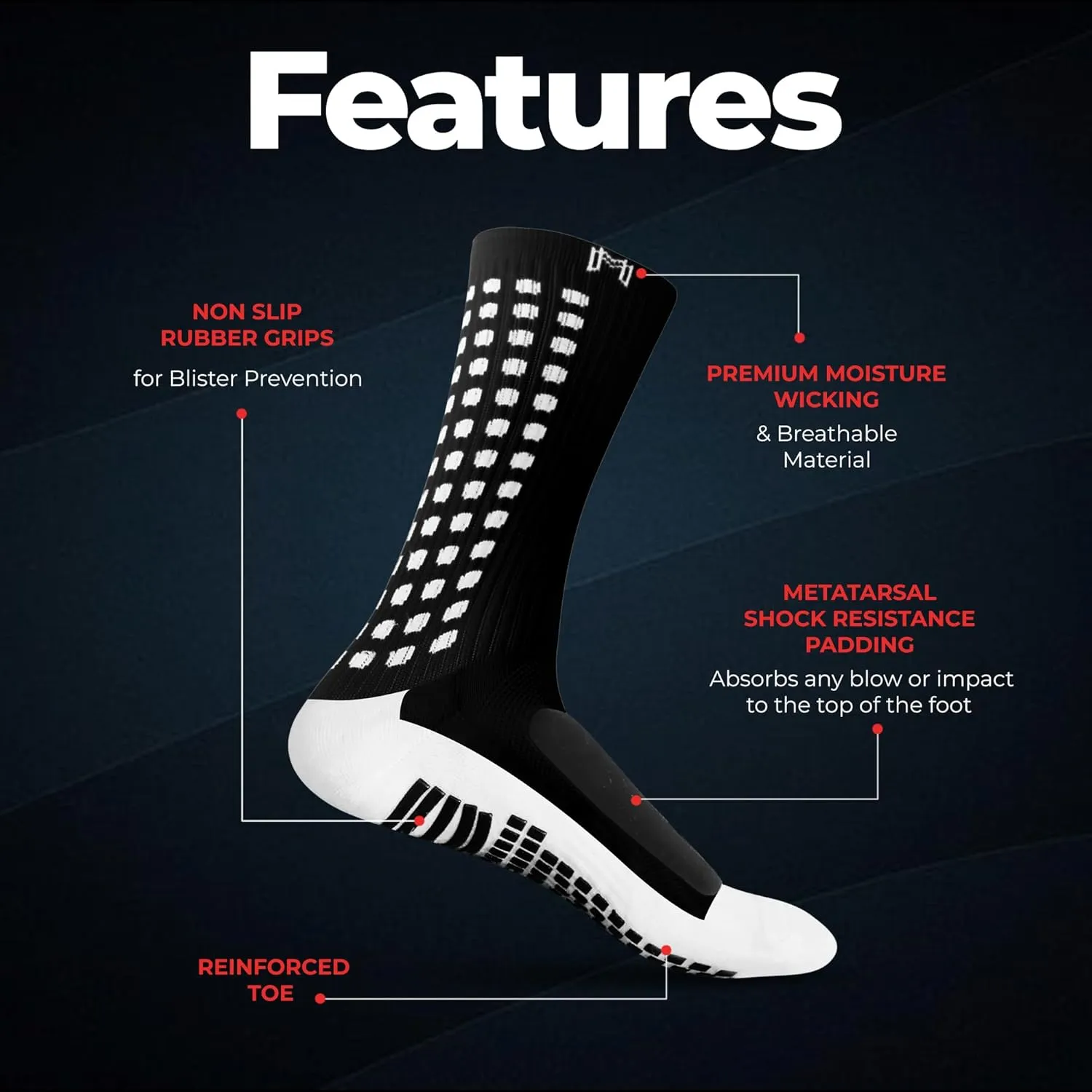 Lite - Protective Athletic Grip Sock with Metatarsal Padding Foot Protection, Anti-Slip Grip Pads, Non Slip Socks