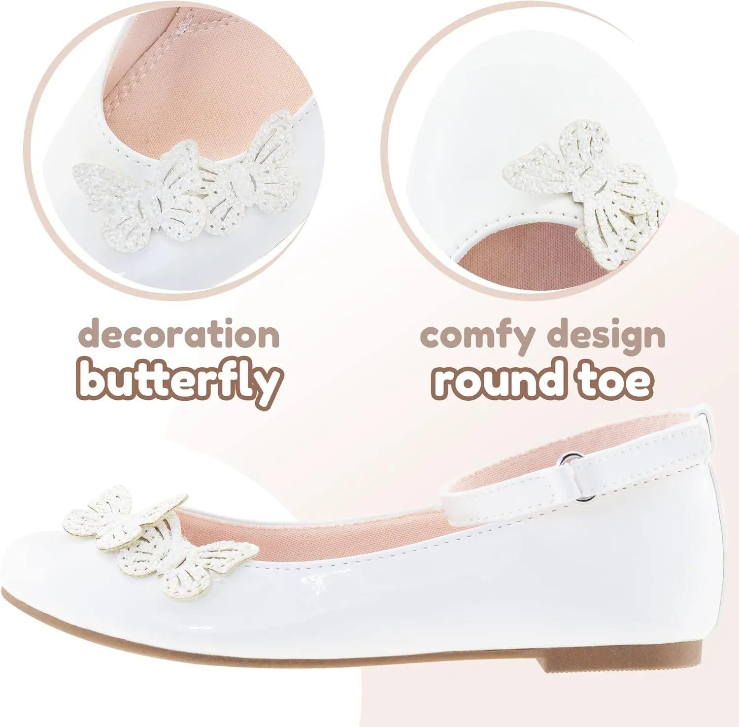 LseLom Girls Dress Shoes Butterfly Mary Janes for Girls Hook and Loop Party Wedding Flats Shoes