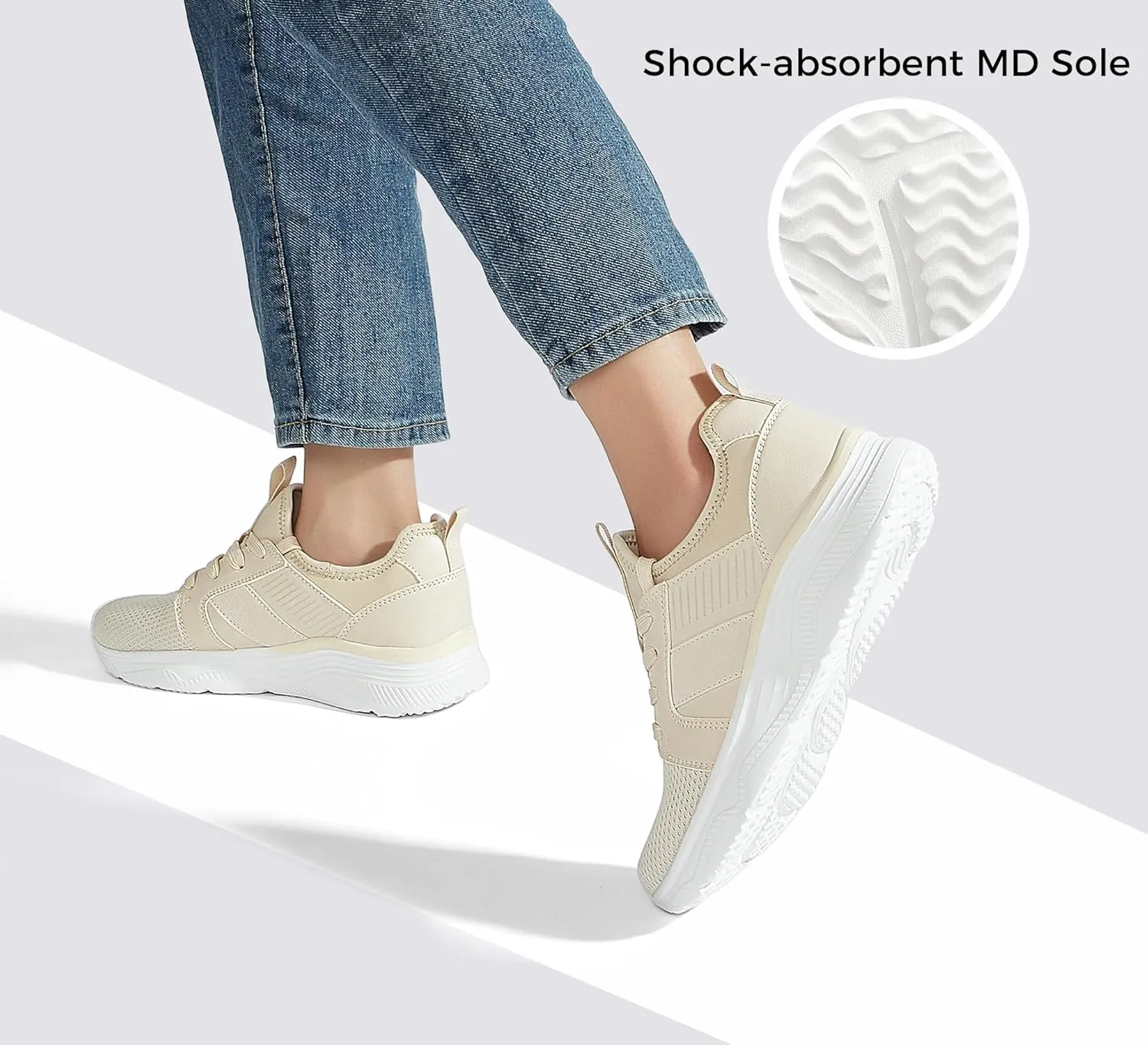 LUCKY STEP Women's Mesh Slip On Walking Shoes Platform Tennis Running Sneakers Breathable Lightweight Training Workout Athletic Gym Footwear