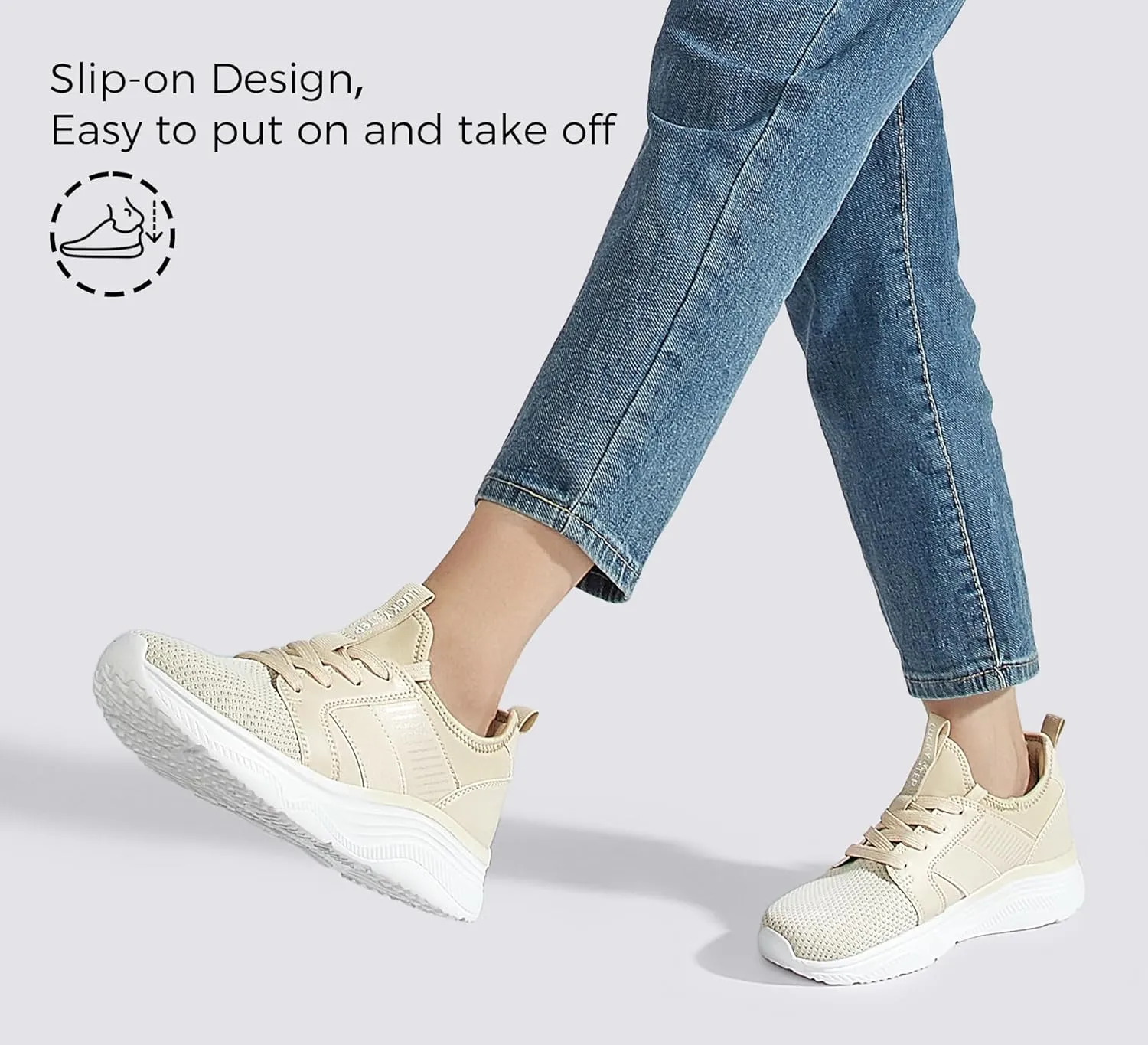LUCKY STEP Women's Mesh Slip On Walking Shoes Platform Tennis Running Sneakers Breathable Lightweight Training Workout Athletic Gym Footwear