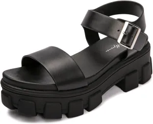 Luffymomo Women's Platform Wedge Sandals Lug Sole Sandals Adjustable Ankle Strap Chunky Heels