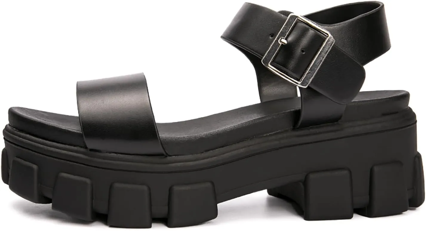 Luffymomo Women's Platform Wedge Sandals Lug Sole Sandals Adjustable Ankle Strap Chunky Heels