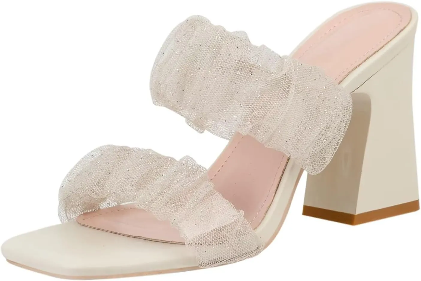 LUXINYU Braided Sandals for Women Square Open Toe Backless Mules Slip On Chunky Block Heel Slide Sandals
