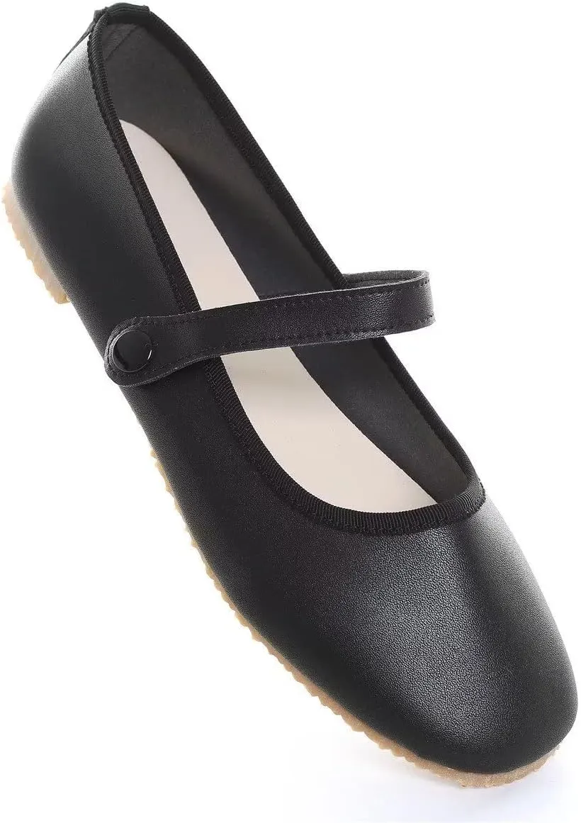 LUXINYU Women's Mary Jane Shoes Candy Color Ankle Strap Ballet Flats Soft Pu Leather Lightweight Casual Flats