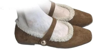 Mary Jane Flats for Women Faux Fur Ballet Flats Winter Fuzzy Warm Comfy Flats Slip On Flats Shoes Warm Plush Lined