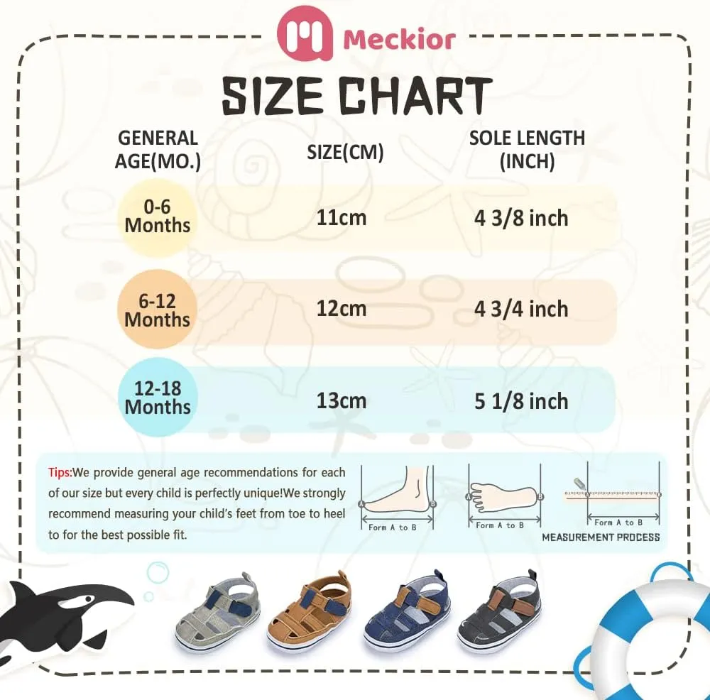 Meckior Baby Infant Boy Girl Sandals Newborn Non-Slip Soft Rubber Sole Sandals for Baby Boys Open-Toe Outdoor Casual Summer First Walkers Shoes