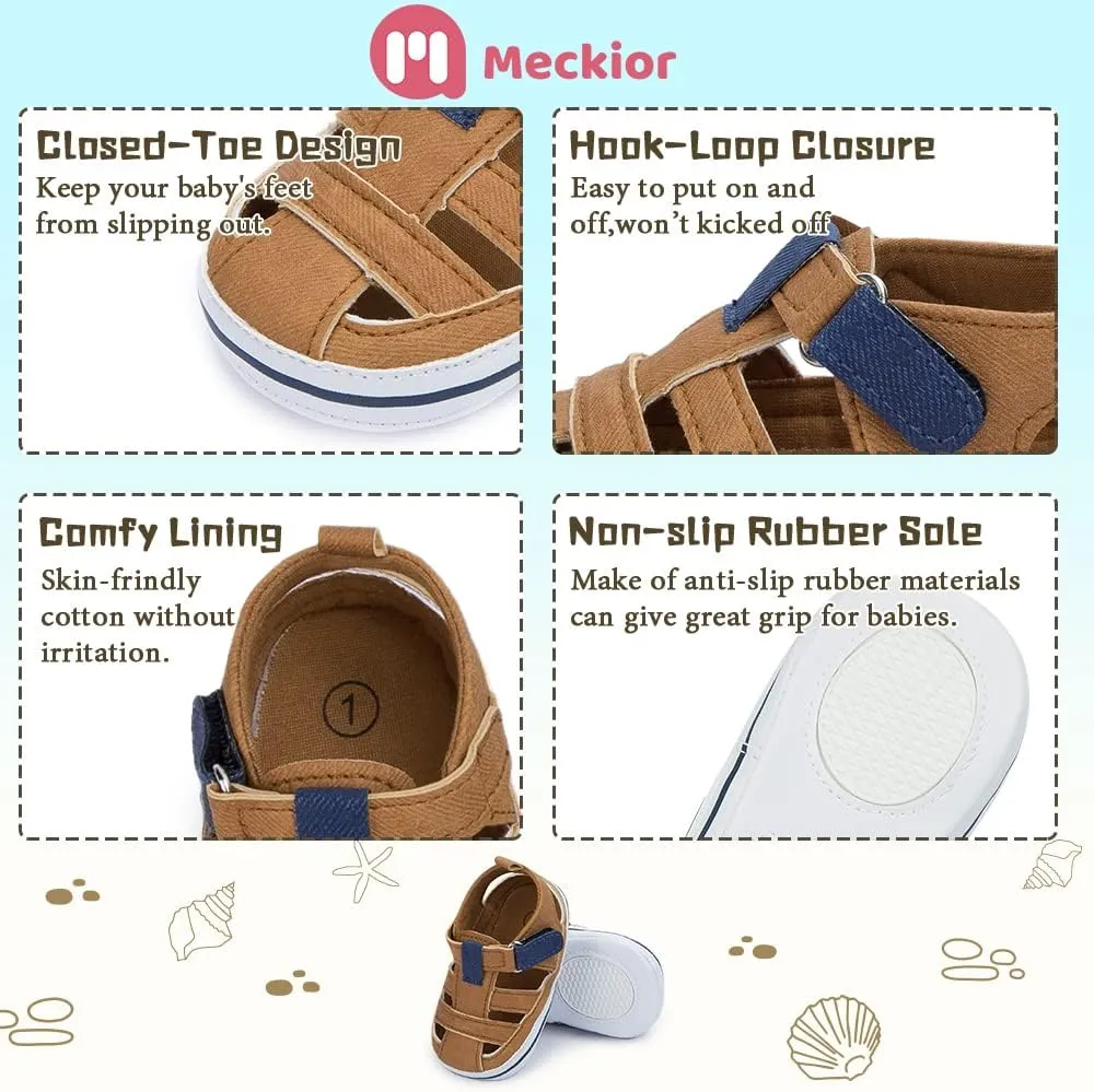 Meckior Baby Infant Boy Girl Sandals Newborn Non-Slip Soft Rubber Sole Sandals for Baby Boys Open-Toe Outdoor Casual Summer First Walkers Shoes