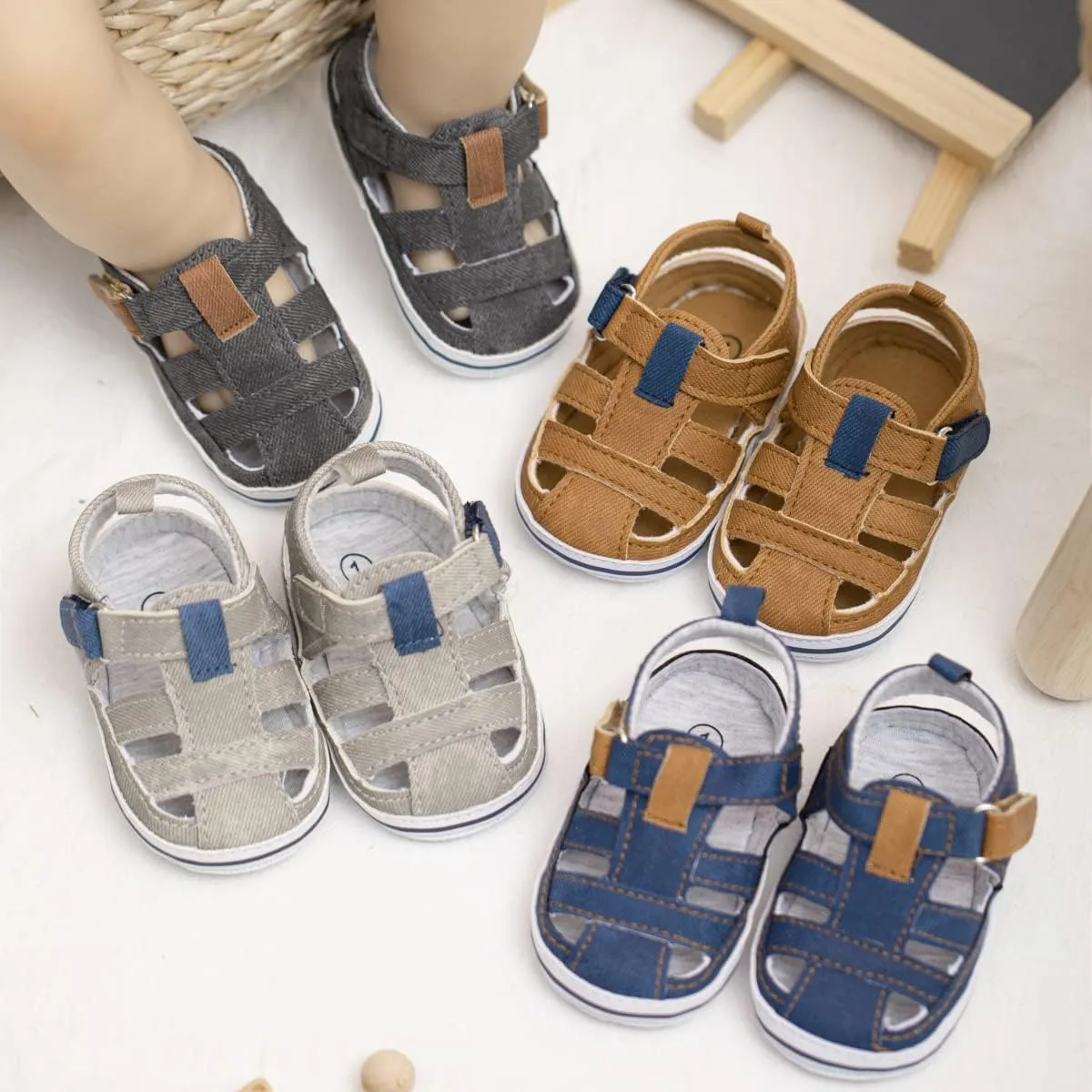 Meckior Baby Infant Boy Girl Sandals Newborn Non-Slip Soft Rubber Sole Sandals for Baby Boys Open-Toe Outdoor Casual Summer First Walkers Shoes