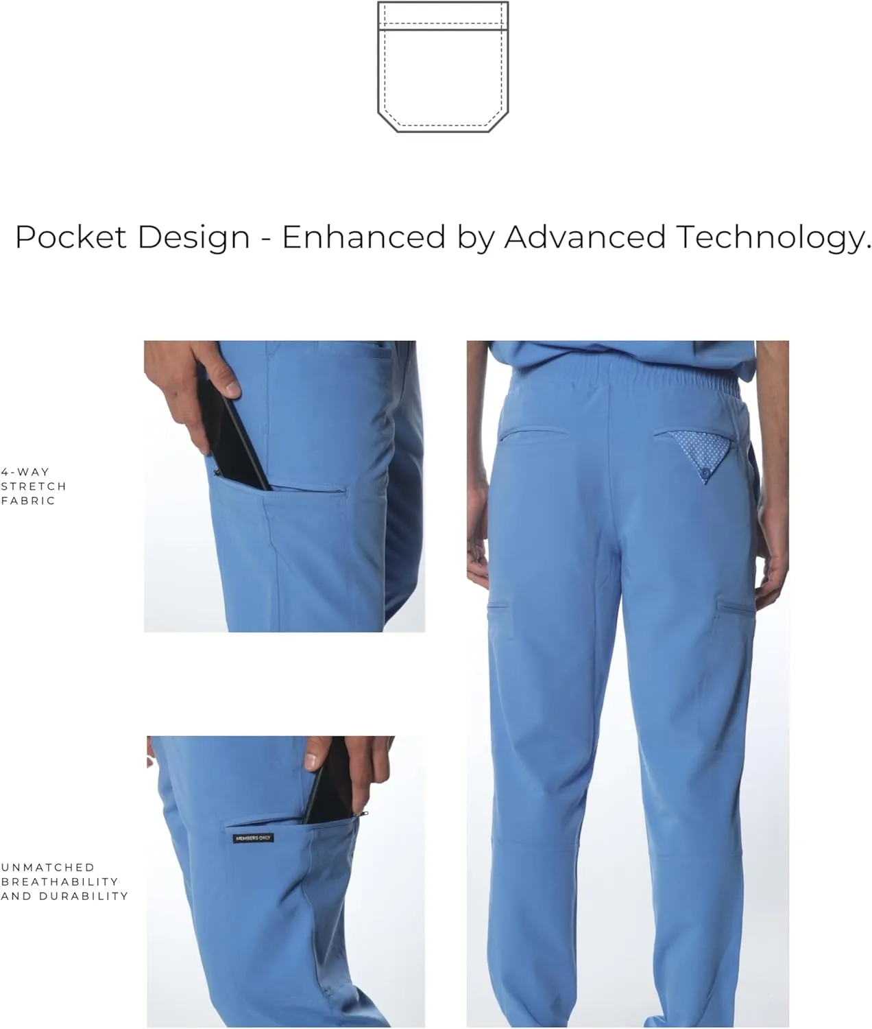 Members Only Men's Hampton Open Bottom Scrub | Mens Scrub Pants | Jogger Scrubs for Men | Men's Medical Scrub Pants