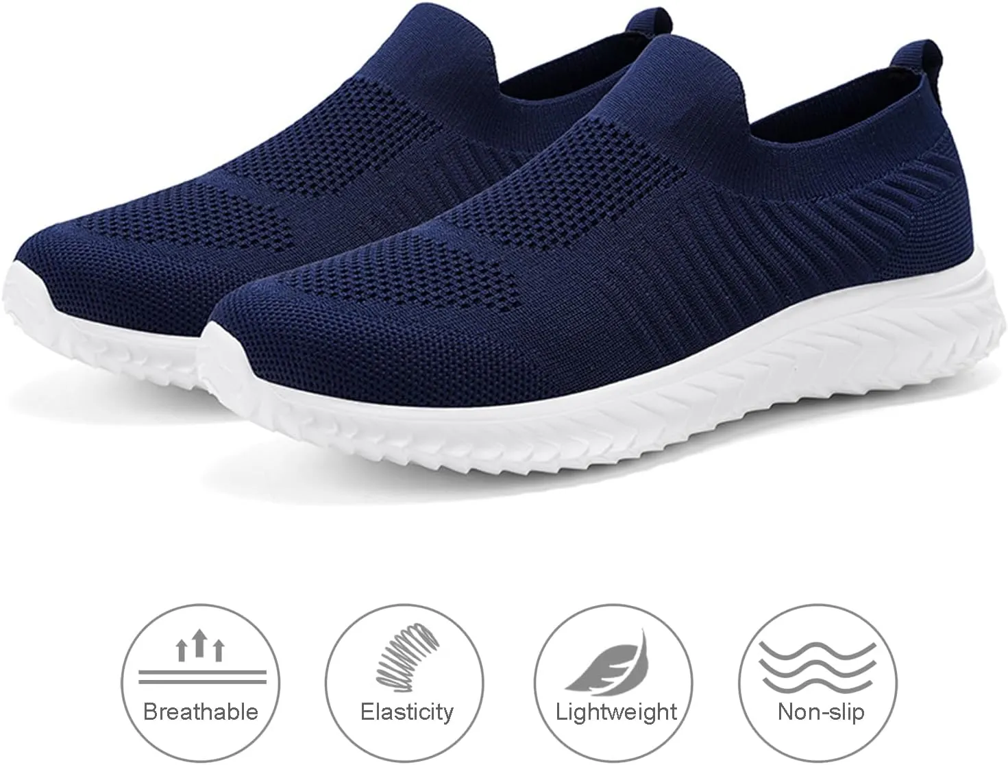 Men's Breathable Knit Walking Tennis Gym Slip On Laceless Sneakers
