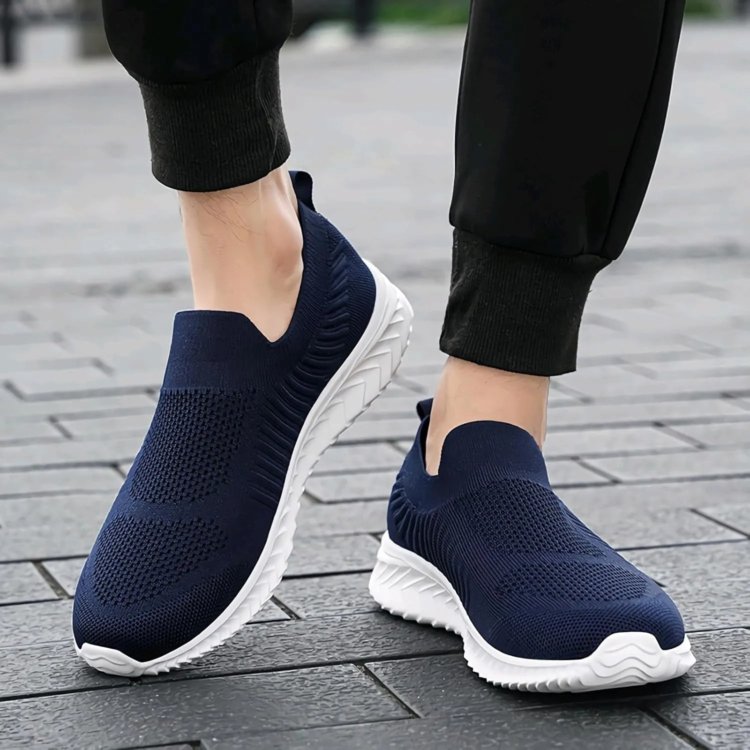 Men's Breathable Knit Walking Tennis Gym Slip On Laceless Sneakers