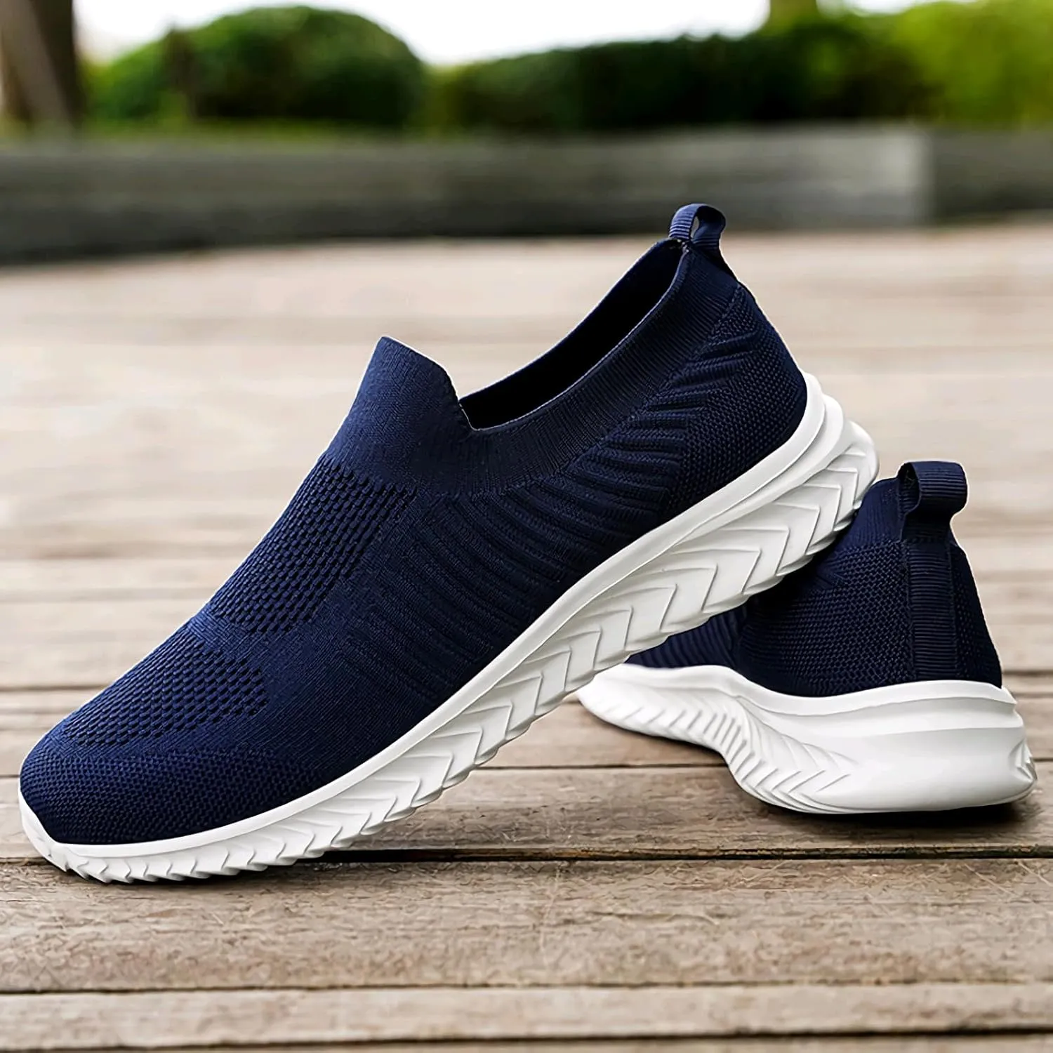 Men's Breathable Knit Walking Tennis Gym Slip On Laceless Sneakers