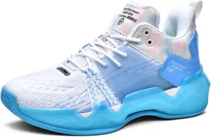 Mens Breathable Lace Up High-Top Mesh Cloth Basketball Shoes Fashion Comfortable High-Top Non-Slip Sneakers for Running Walking Workout Training