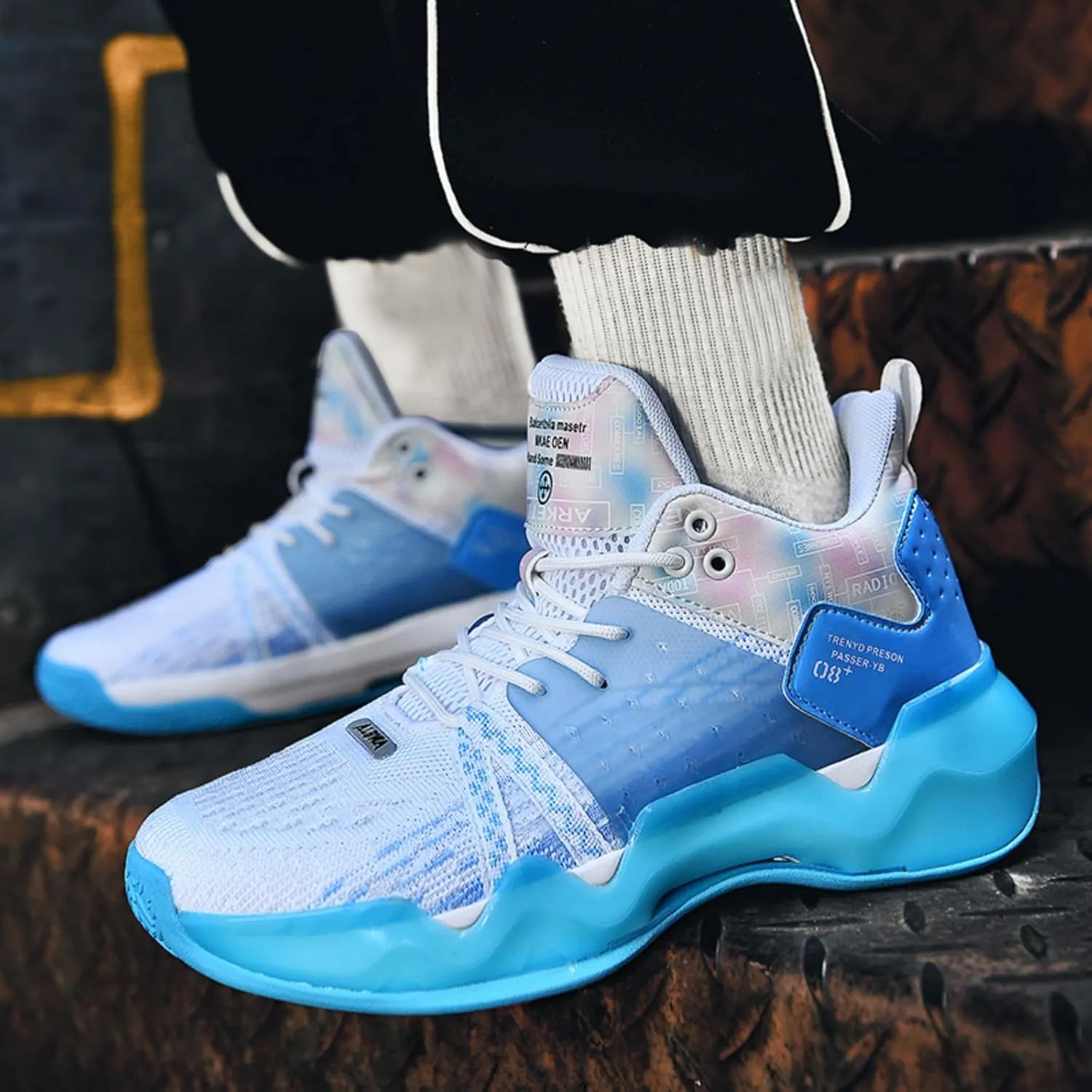 Mens Breathable Lace Up High-Top Mesh Cloth Basketball Shoes Fashion Comfortable High-Top Non-Slip Sneakers for Running Walking Workout Training