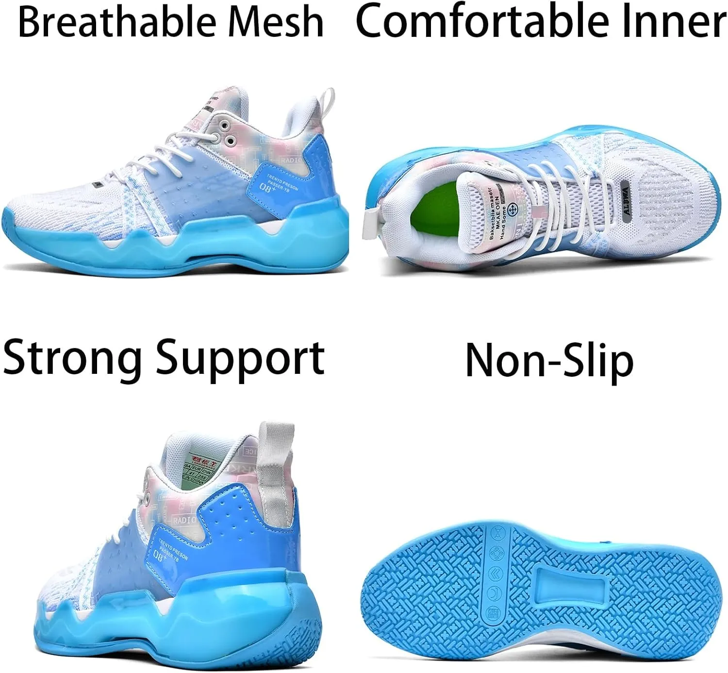 Mens Breathable Lace Up High-Top Mesh Cloth Basketball Shoes Fashion Comfortable High-Top Non-Slip Sneakers for Running Walking Workout Training