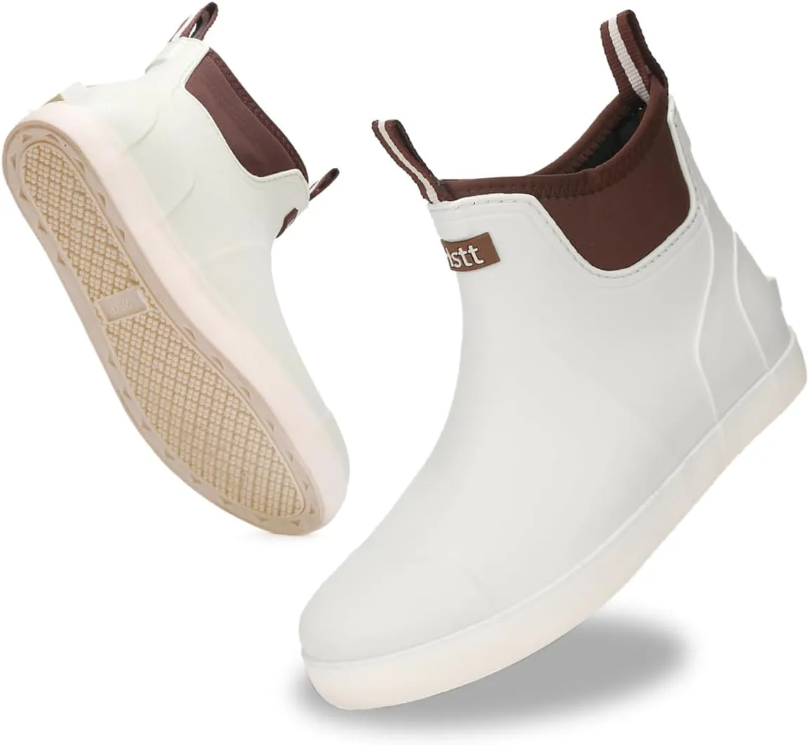 Men's Deck Boots Waterproof Fishing Rain Boots, Anti-Slip Rubber Boots Ankle Booties, High-Performance Footwear Chelsea Boots for Gardening Boating Camping Sailing