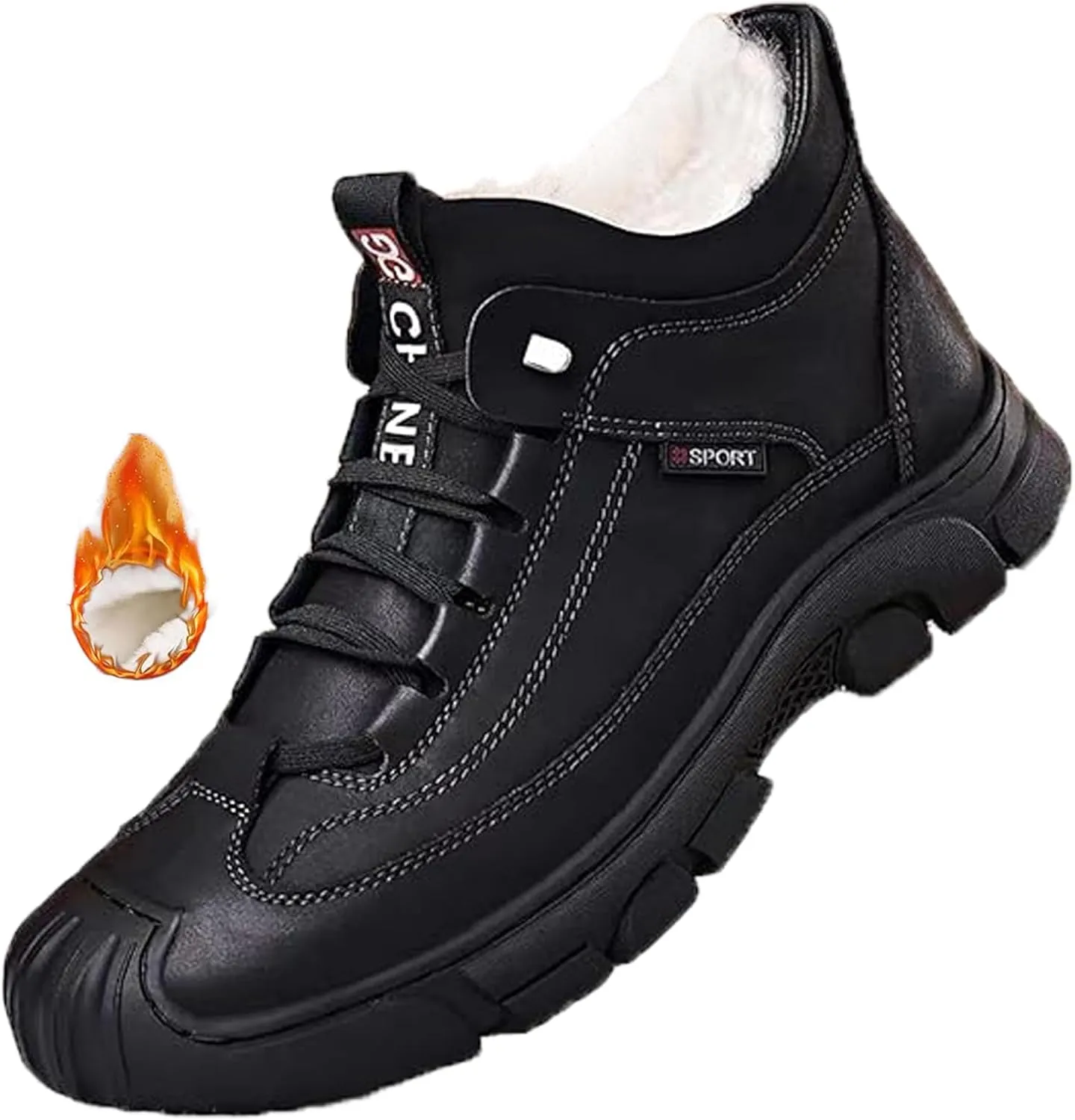 Men's Fleece Warm Boots, Waterproof High-Top Plus Velvet Snow Boots, Warm Furry Lined Winter Hiking Boot (black, Adult, Men, 7.5, Numeric, US Footwear Size System, Medium)
