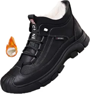 Men's Fleece Warm Boots, Waterproof High-Top Plus Velvet Snow Boots, Warm Furry Lined Winter Hiking Boot (black, Adult, Men, 7.5, Numeric, US Footwear Size System, Medium)