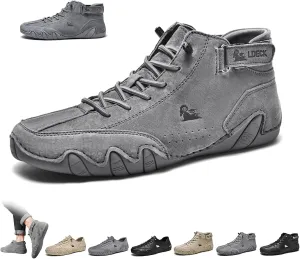 Men's Italian Handmade Suede High Boots, Beck Shoes Waterproof Outdoor Non-Slip Lightweight Casual Sneakers Barefoot Walking Shoes Chukka Driving Boots(Gray,US 7)
