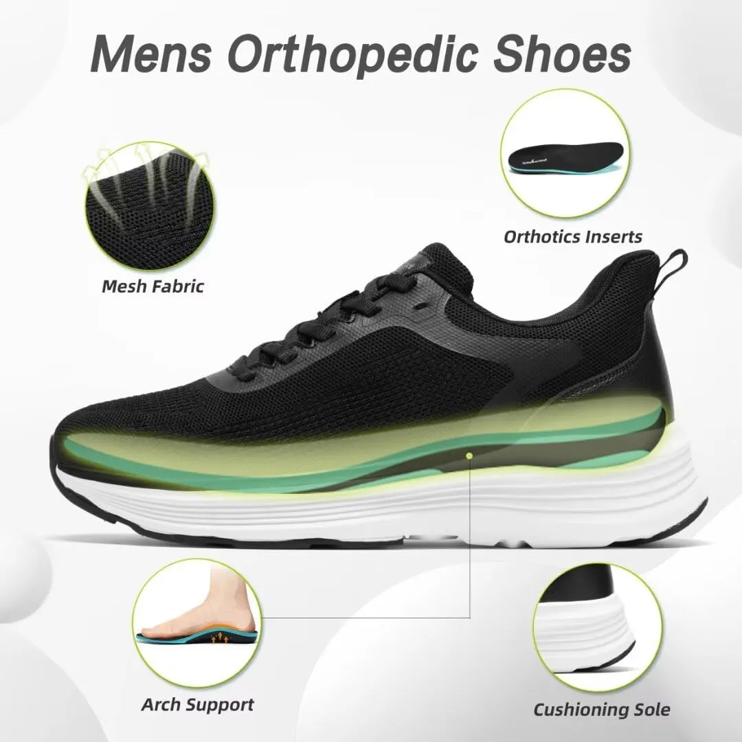 Men's Orthopedic Fashion Sneakers: Comfortable Arch Support Plantar Fasciitis Orthotic Walking Shoes, Casual Work Supportive Sport Athletic Flat Feet Shoes for Foot and Heel Pain Relief
