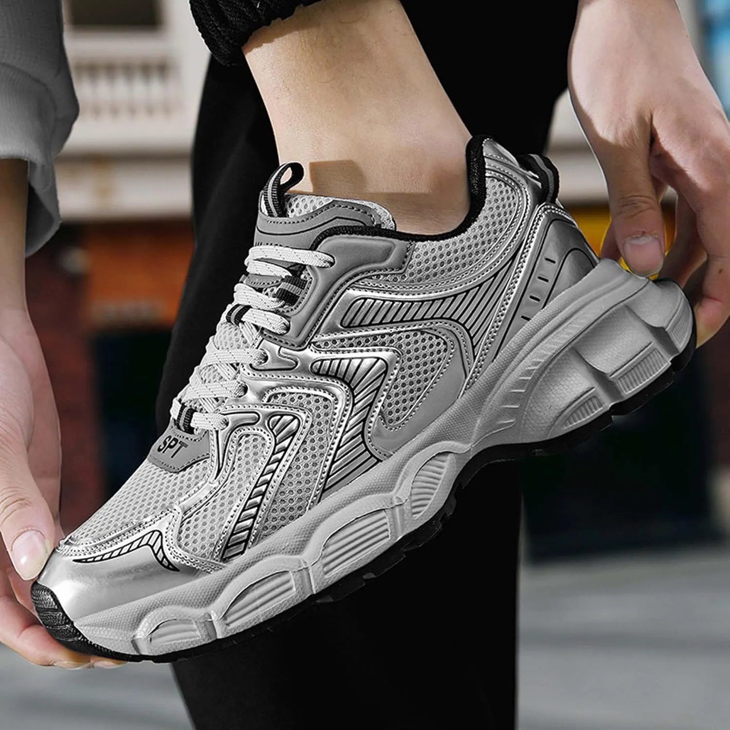 Men's Running Shoes High Top Sneakers Thick Bottom Casual Shoes Street Fashion Walking Shoes Outdoor Training Jogging Tennis Shoes