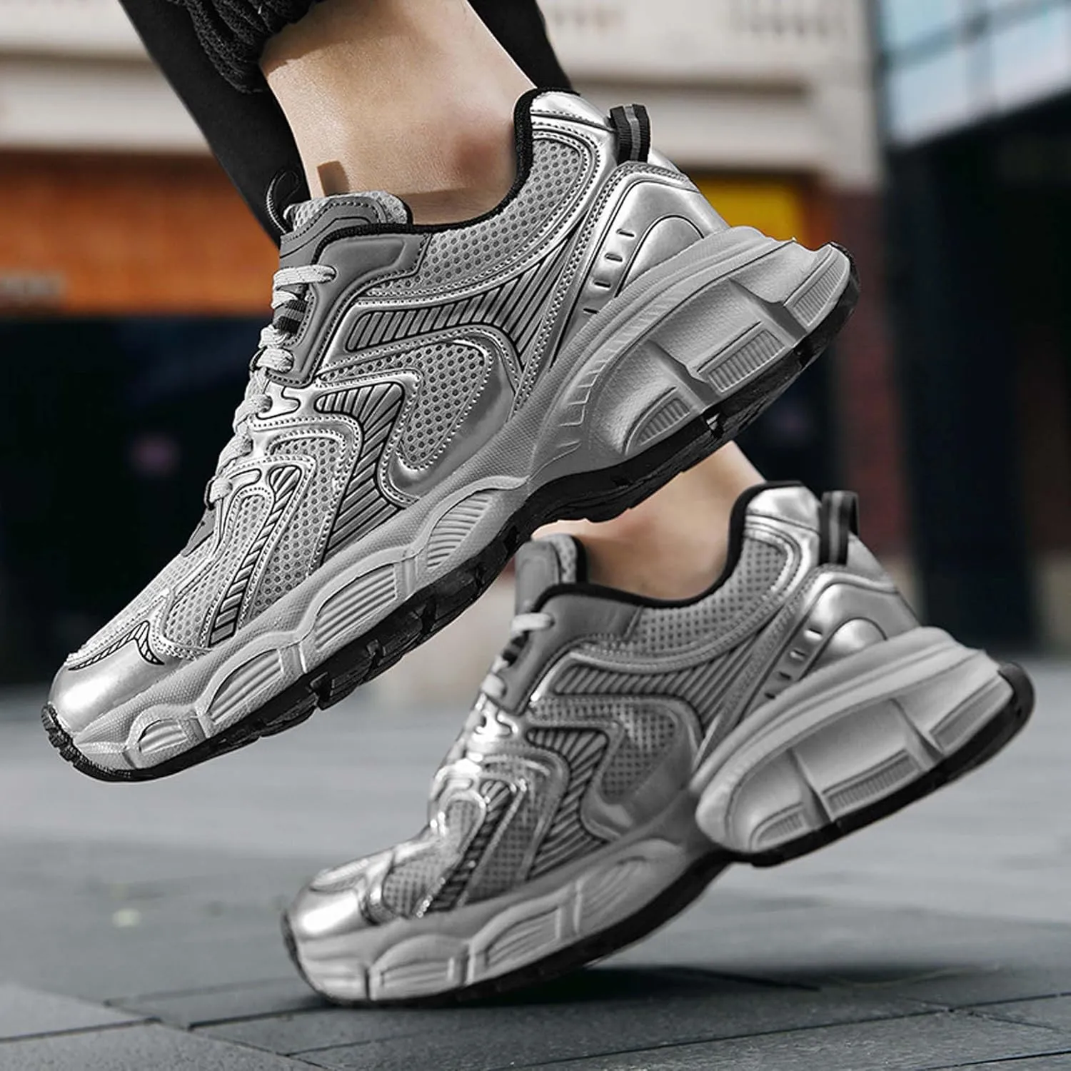 Men's Running Shoes High Top Sneakers Thick Bottom Casual Shoes Street Fashion Walking Shoes Outdoor Training Jogging Tennis Shoes