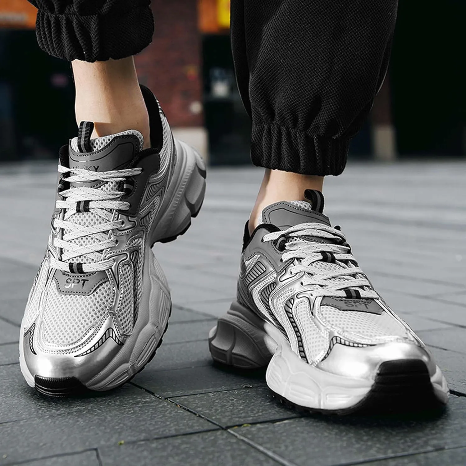 Men's Running Shoes High Top Sneakers Thick Bottom Casual Shoes Street Fashion Walking Shoes Outdoor Training Jogging Tennis Shoes