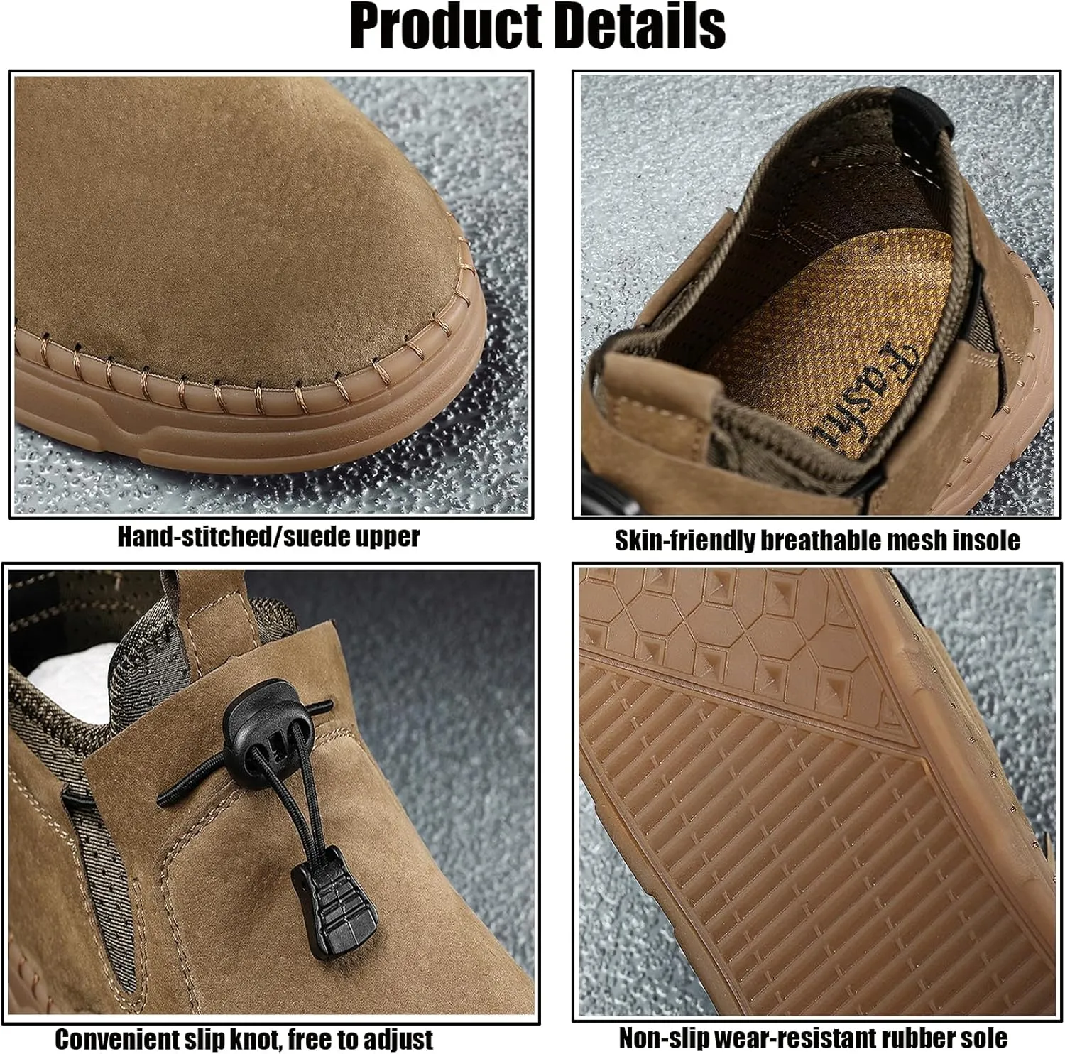 Men's Suede Hand Stitching Flat Ankle Boots,Fashion Adjustable Buckle Chukka Boot Comfortable Slip On Loafer Non-Slip Oxfords Casual Breathable Work Walking Driving Shoes