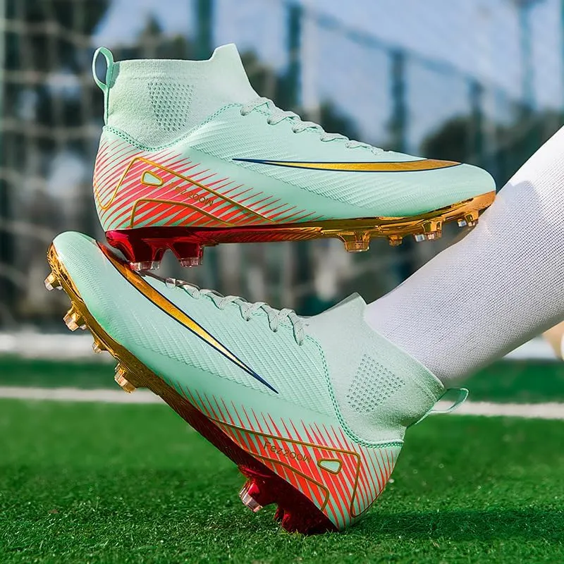 Men's Womens Soccer Shoes Cleats Professional High-Top Breathable Athletic Football Boots for Outdoor Indoor TF/AG 3US-11US