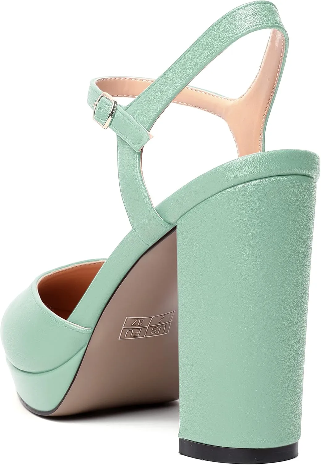 MERRORI Womens Evening Matte Sandals Dress Buckle Pointed Toe Ankle Strap Chunky High Heel Pumps Shoes 4 Inch
