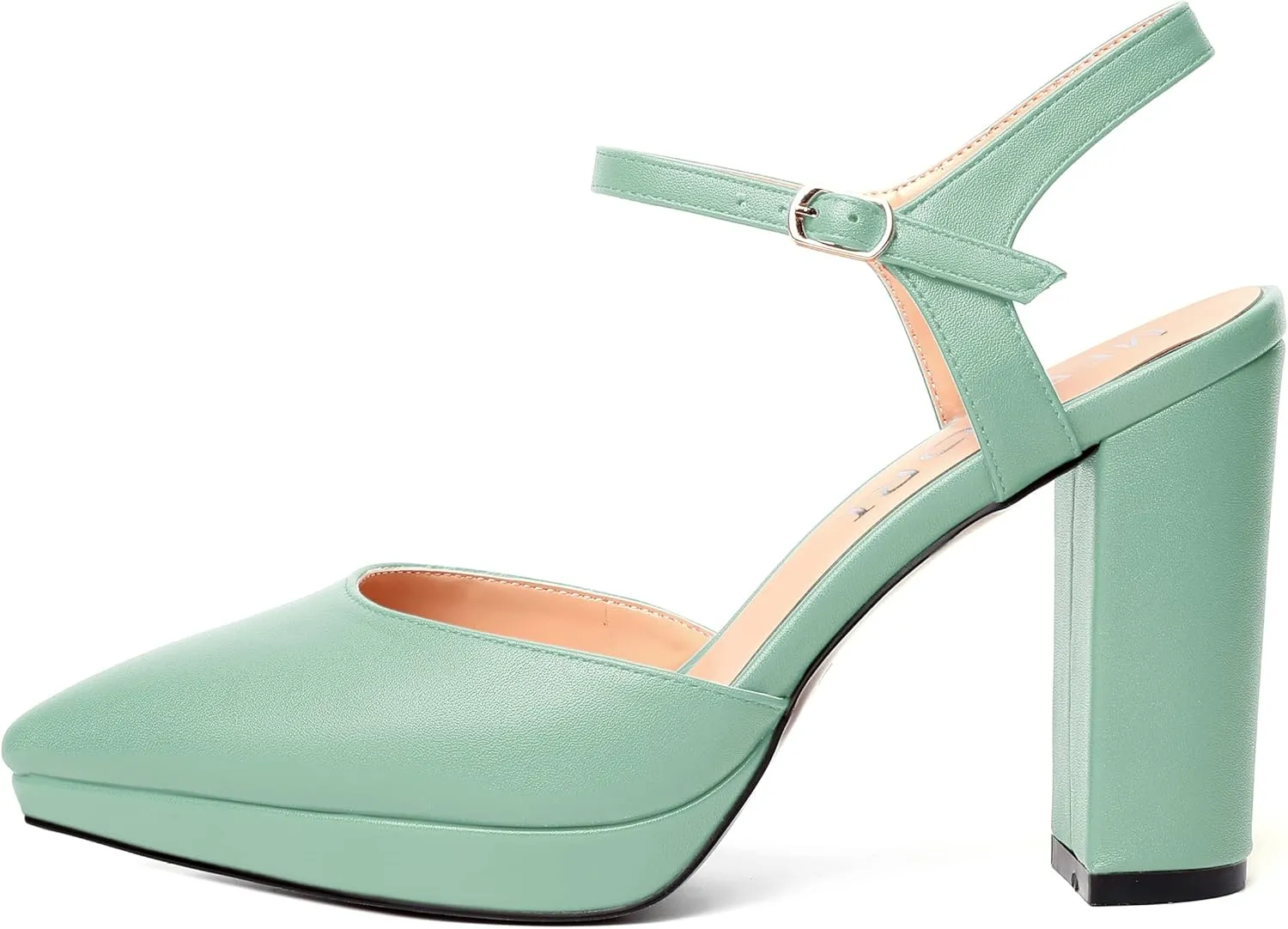MERRORI Womens Evening Matte Sandals Dress Buckle Pointed Toe Ankle Strap Chunky High Heel Pumps Shoes 4 Inch