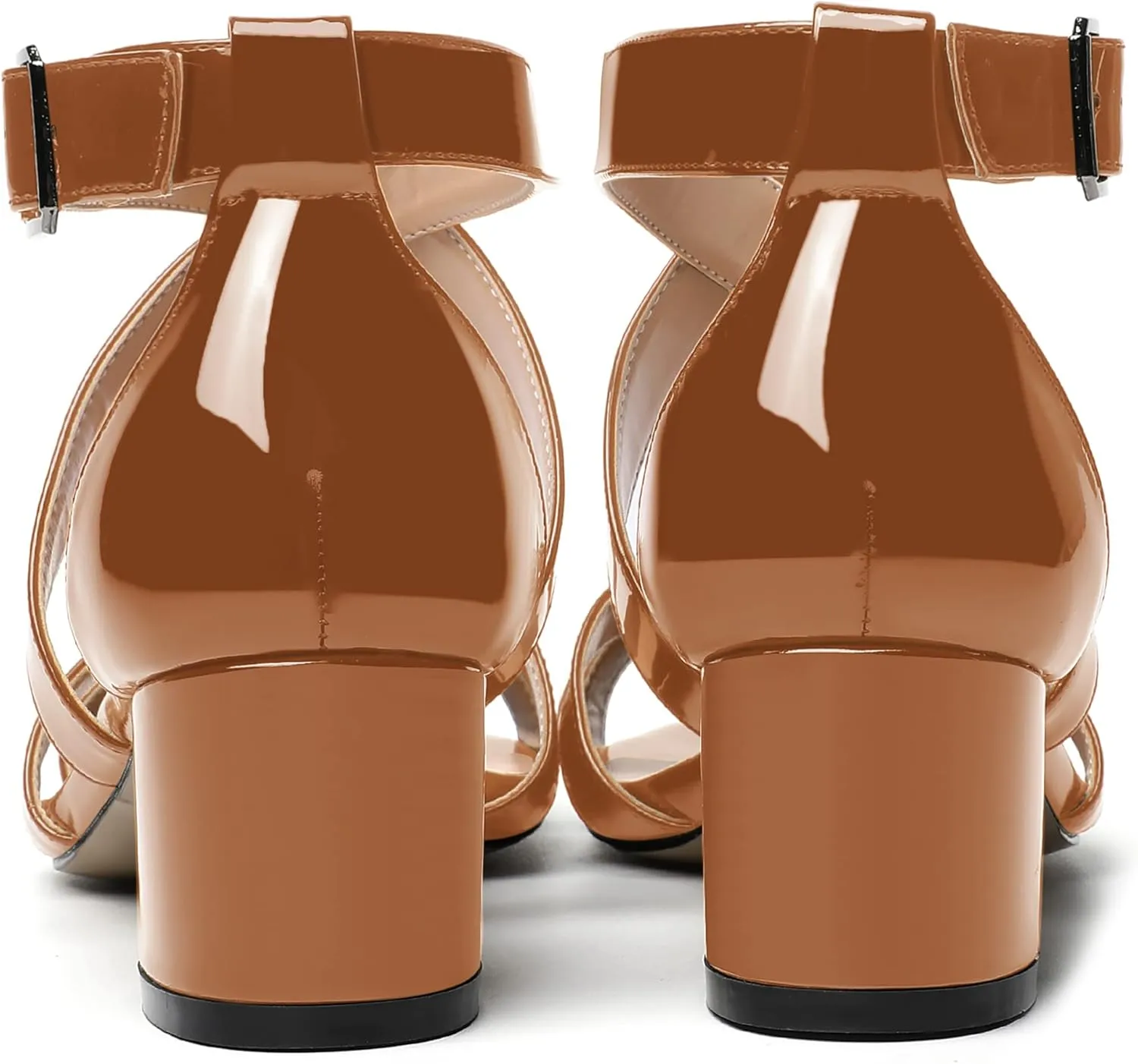 MERRORI Women's Patent Solid Buckle Open Toe Party Ankle Strap Dress Chunky Low Heel Sandals 2 Inch