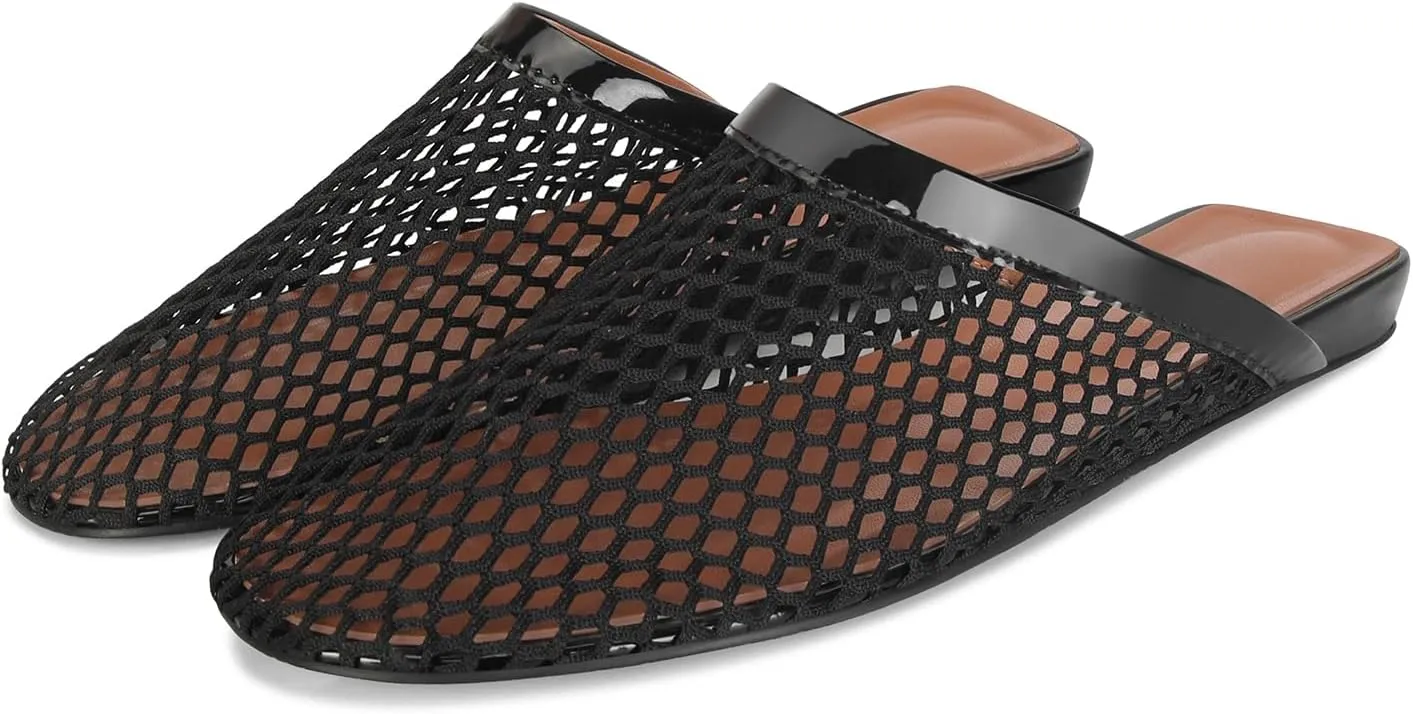 Mesh Ballet Flats for Women Buckle Strap Comfy Casual Office Fishnet Ballerina Flat Shoes