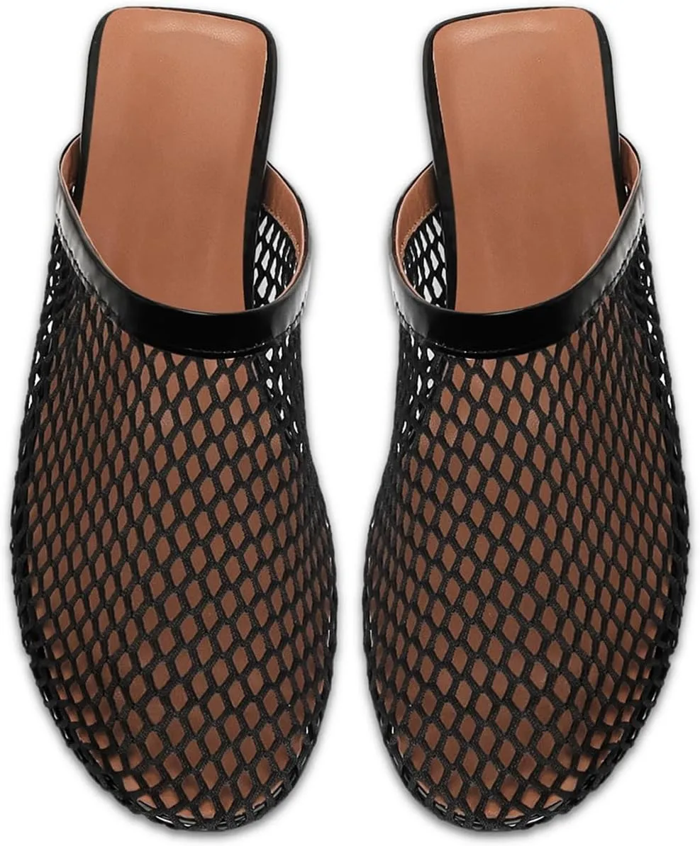 Mesh Ballet Flats for Women Buckle Strap Comfy Casual Office Fishnet Ballerina Flat Shoes