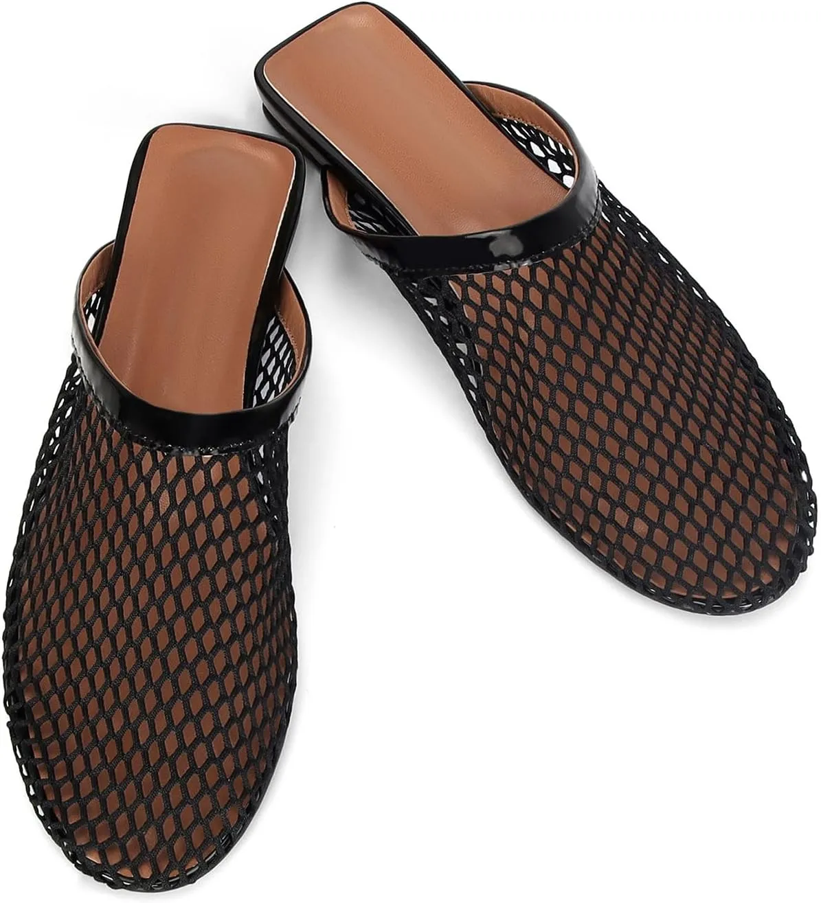 Mesh Ballet Flats for Women Buckle Strap Comfy Casual Office Fishnet Ballerina Flat Shoes