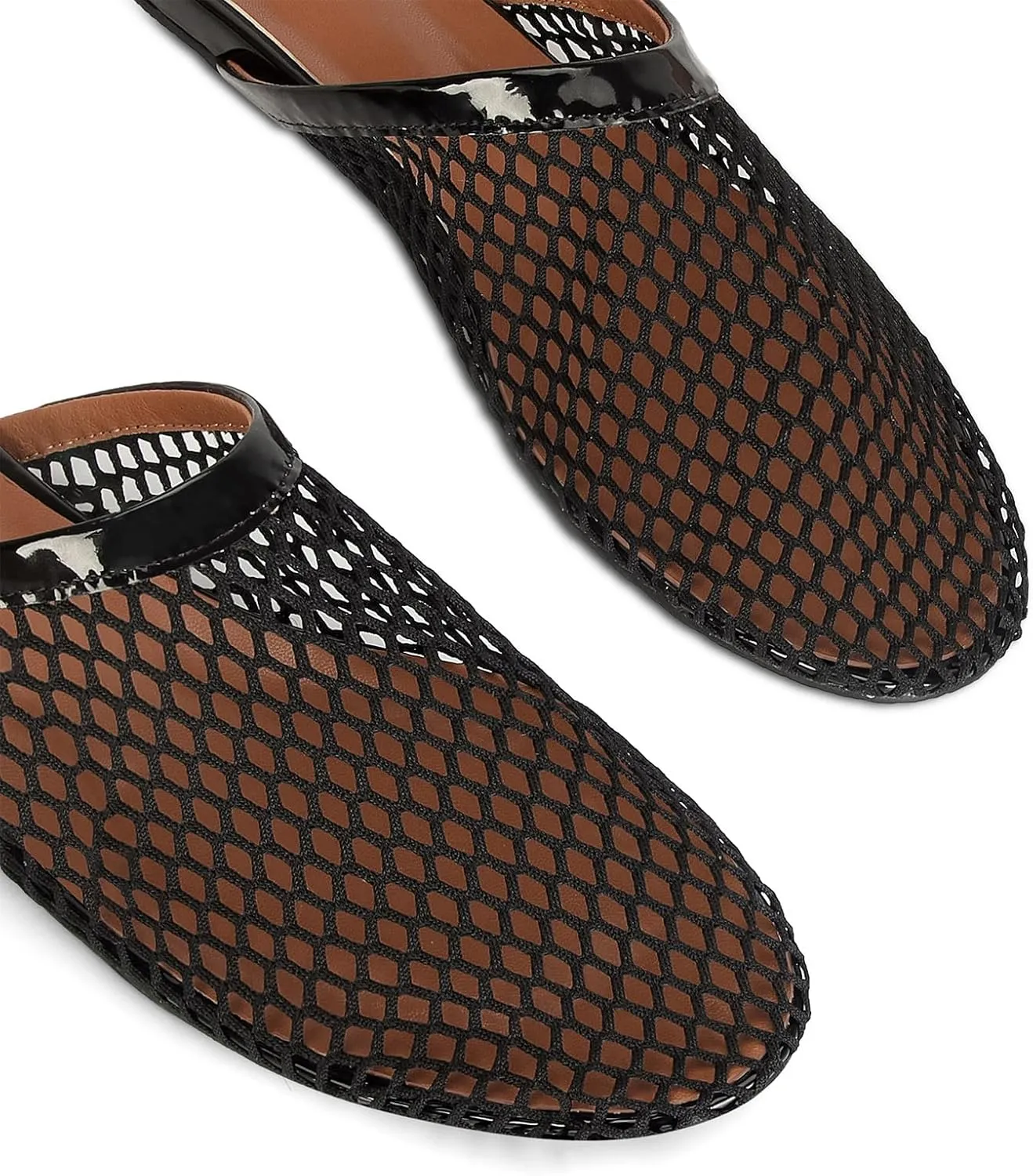 Mesh Ballet Flats for Women Buckle Strap Comfy Casual Office Fishnet Ballerina Flat Shoes