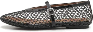 Mesh Ballet Flats for Women Buckle Strap Comfy Casual Office Mary Jane Flat Fishnet Ballerina Flat Shoes