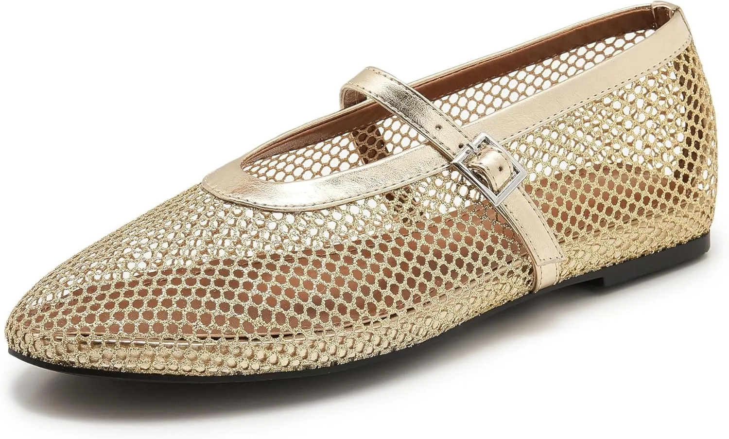 Mesh Ballet Flats for Women Buckle Strap Comfy Casual Office Mary Jane Flat Fishnet Ballerina Flat Shoes