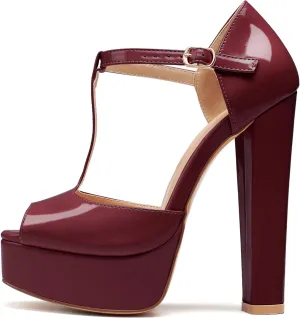 Mettesally Women's Platform Chunky High Heels T-strap Peep Toe Sandals Dress Fashion Office Shoes