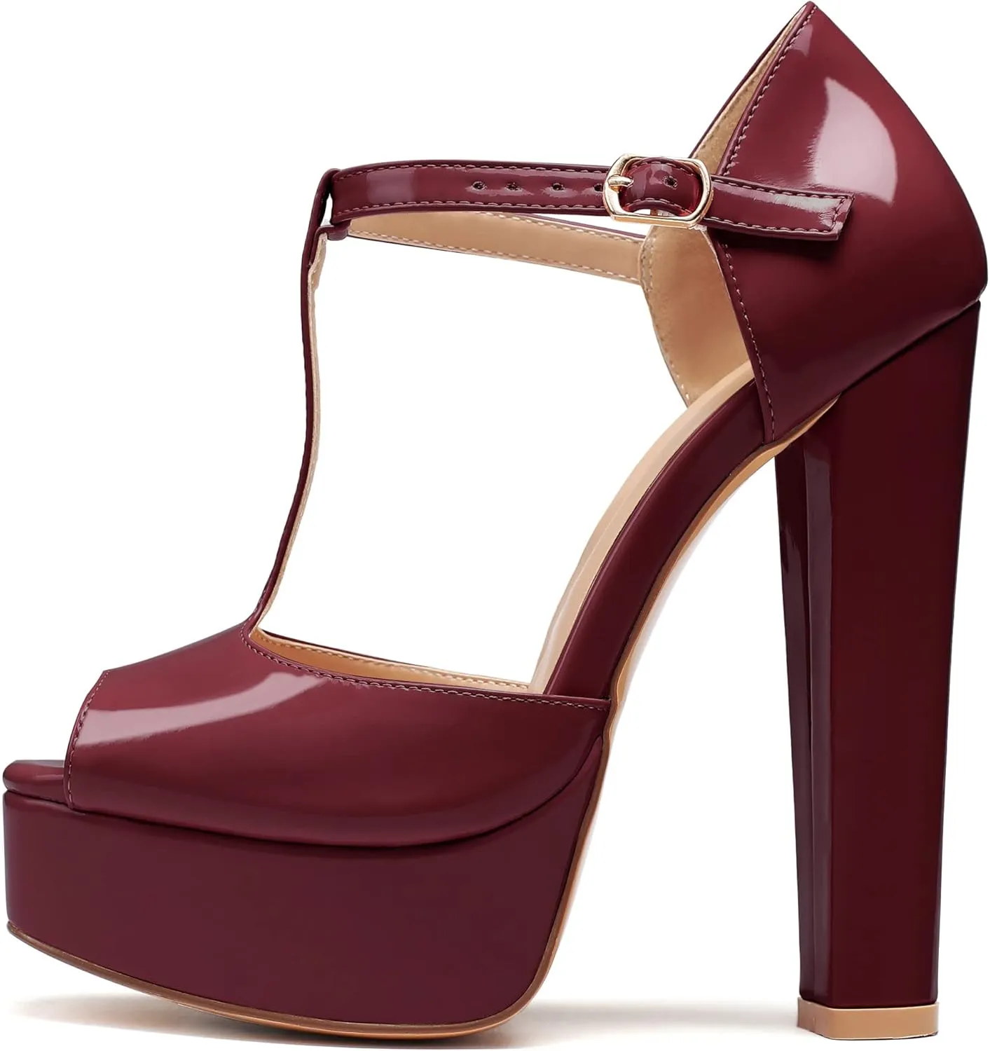 Mettesally Women's Platform Chunky High Heels T-strap Peep Toe Sandals Dress Fashion Office Shoes