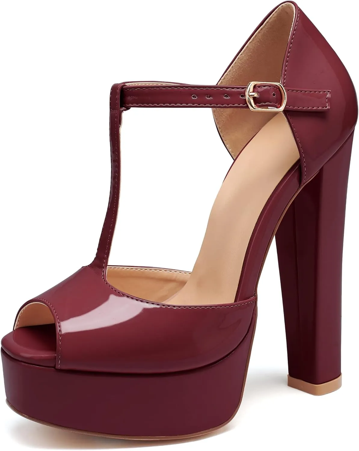 Mettesally Women's Platform Chunky High Heels T-strap Peep Toe Sandals Dress Fashion Office Shoes
