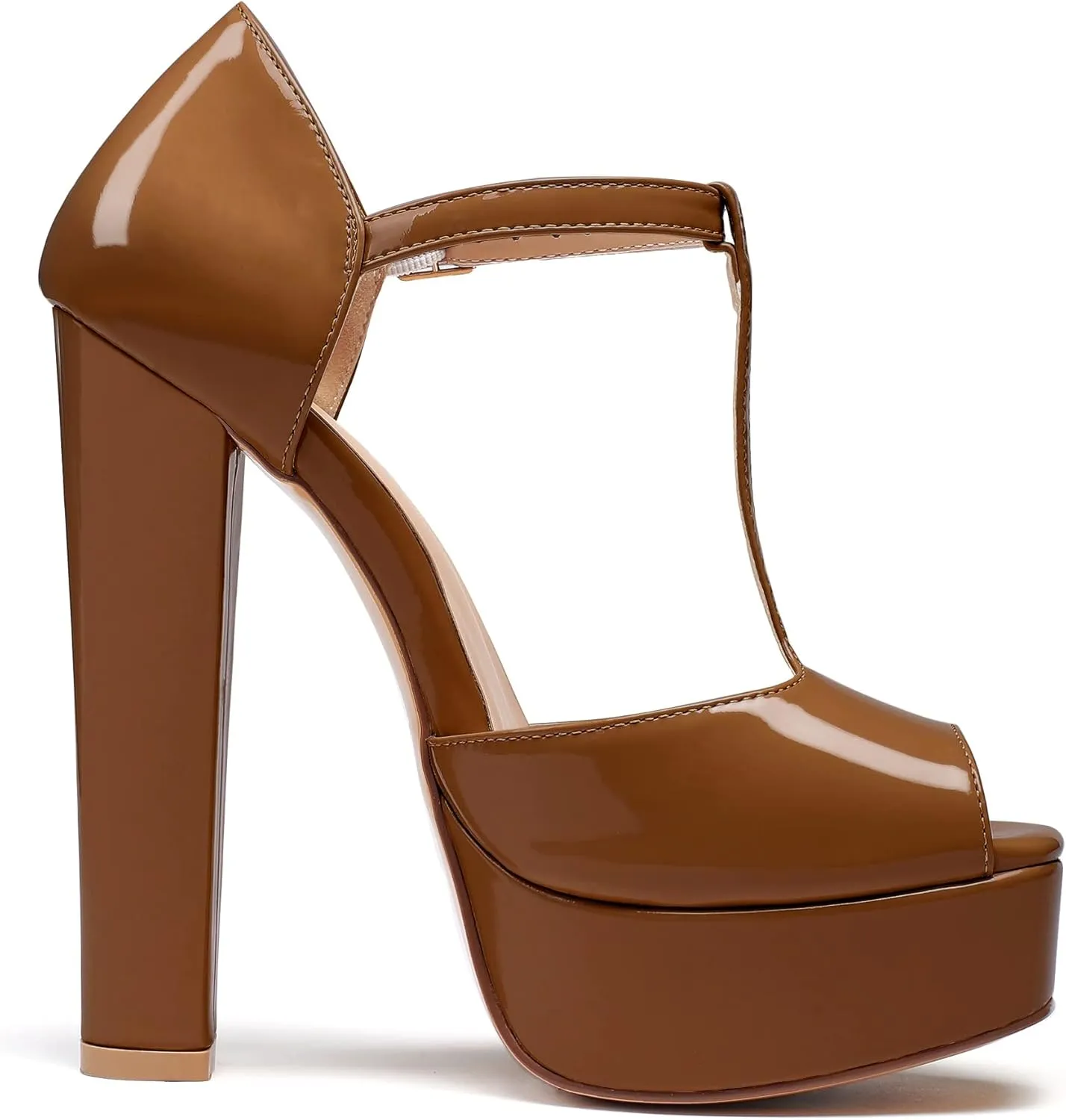 Mettesally Women's Platform Chunky High Heels T-strap Peep Toe Sandals Dress Fashion Office Shoes