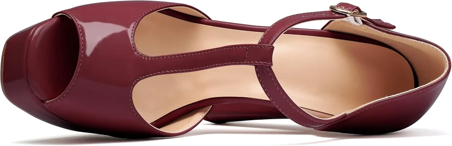 Mettesally Women's Platform Chunky High Heels T-strap Peep Toe Sandals Dress Fashion Office Shoes
