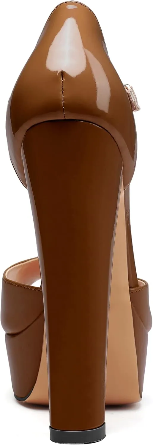 Mettesally Women's Platform Chunky High Heels T-strap Peep Toe Sandals Dress Fashion Office Shoes
