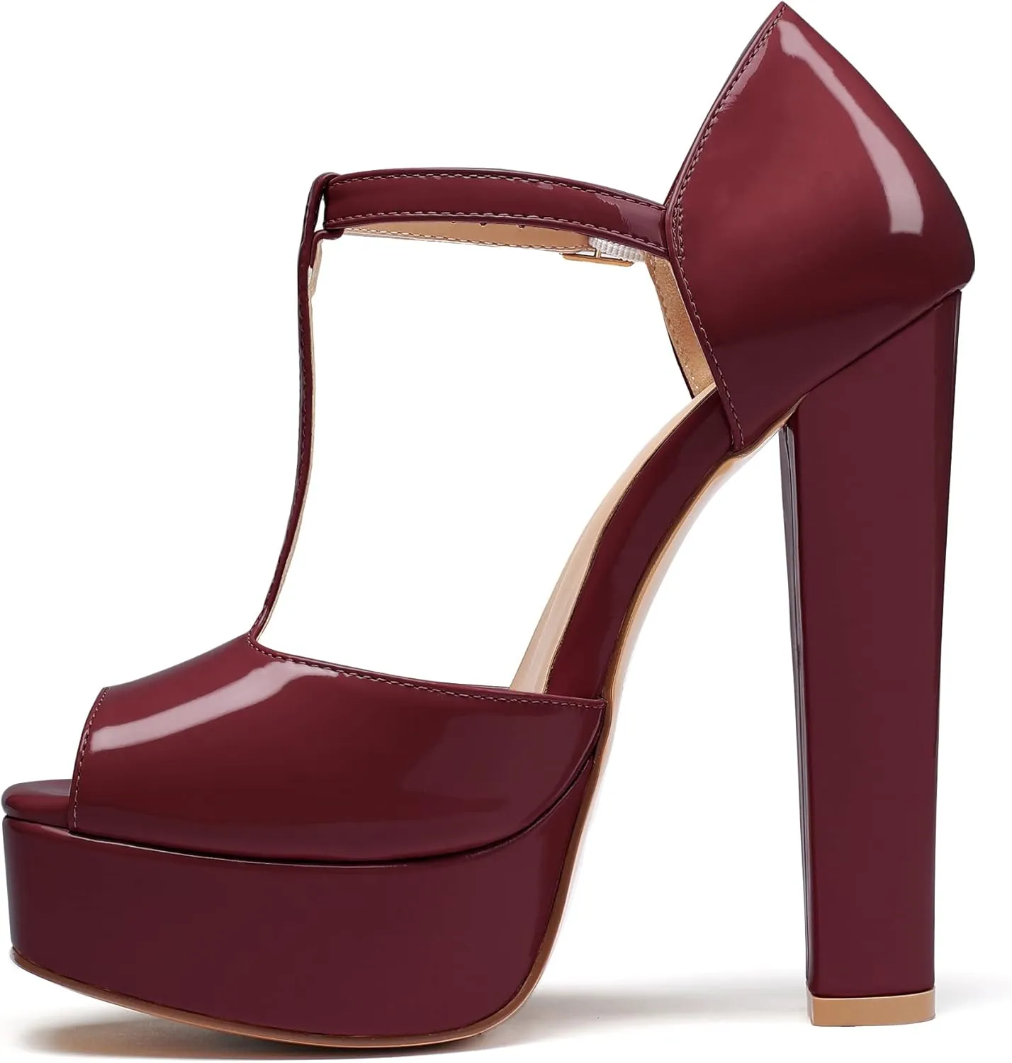 Mettesally Women's Platform Chunky High Heels T-strap Peep Toe Sandals Dress Fashion Office Shoes