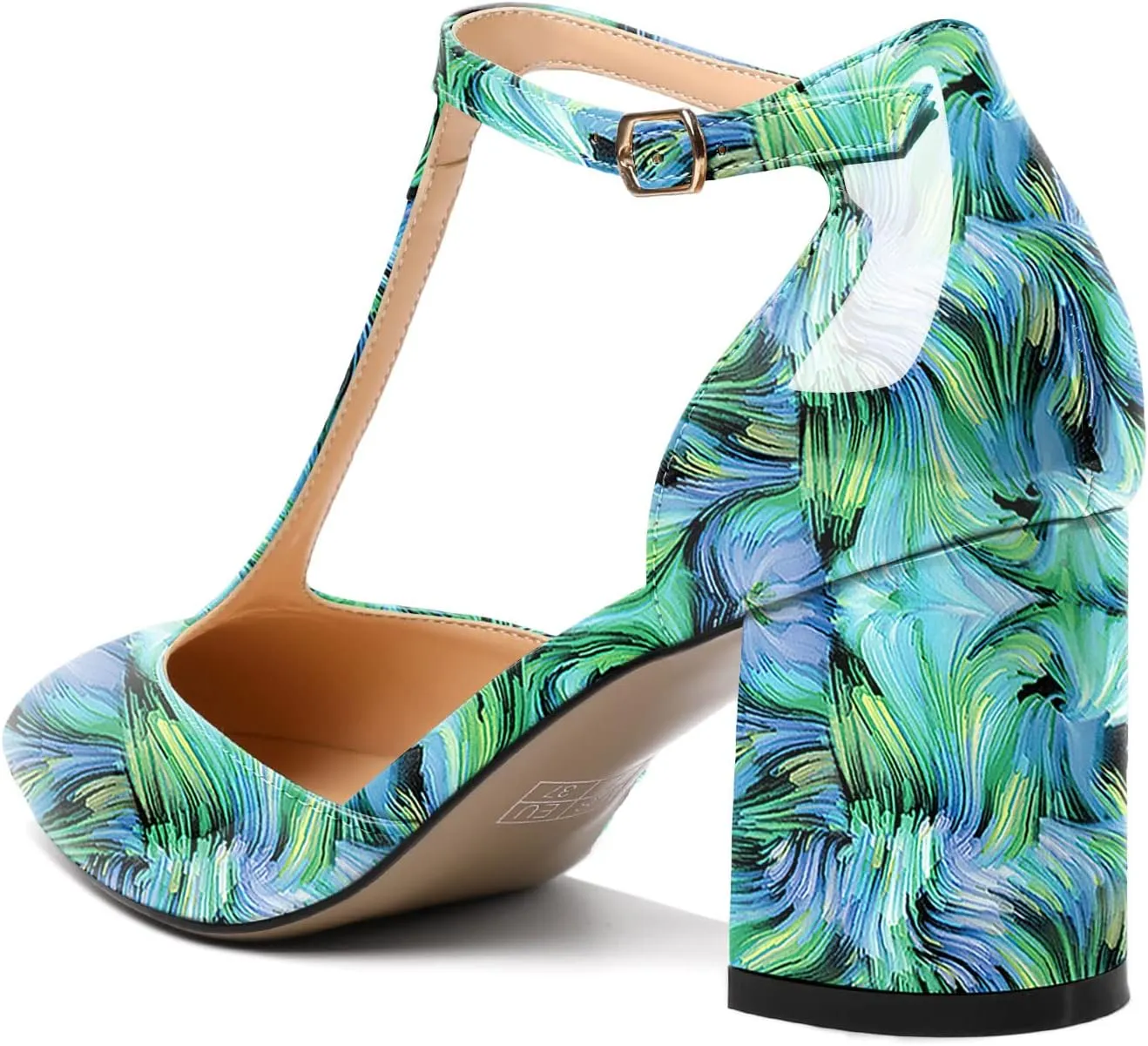 Mettesally Womens T-Strap Block Heels Pointed Toe Mid Chunky Heel Sandals Ankle Strap Party Office Pumps Shoes