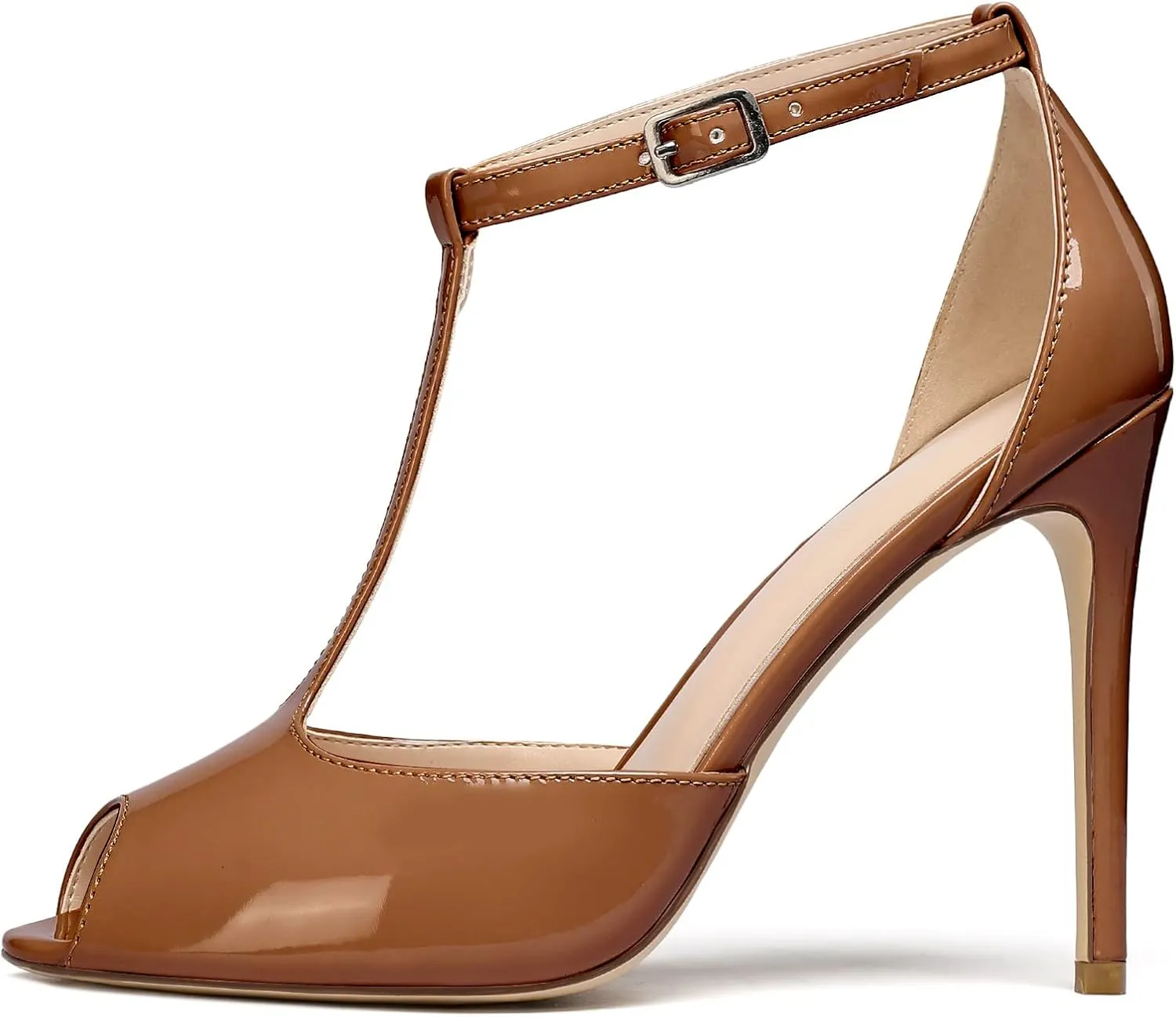 Mettesally Women's T-Strap High Heels Peep Toe Stiletto Heel Pumps Ankle Strap Sandals T-bar Party Dress Shoes