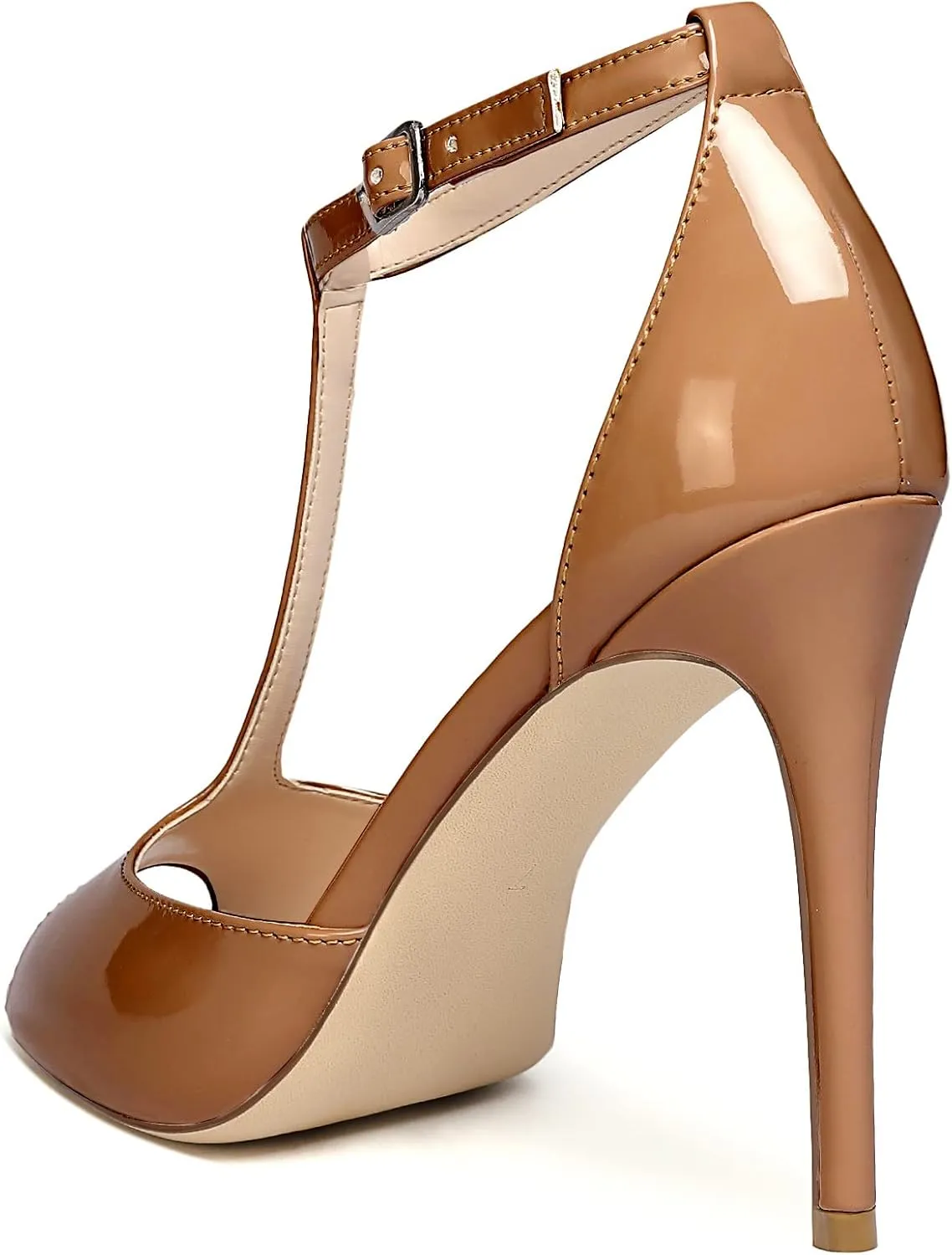 Mettesally Women's T-Strap High Heels Peep Toe Stiletto Heel Pumps Ankle Strap Sandals T-bar Party Dress Shoes
