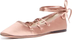 Milooey shoes Women's Square Toe Strappy Ballet Flats Comfort Lace Up Flats Shoes for Party Prom Dress Daily Size 4-16 US